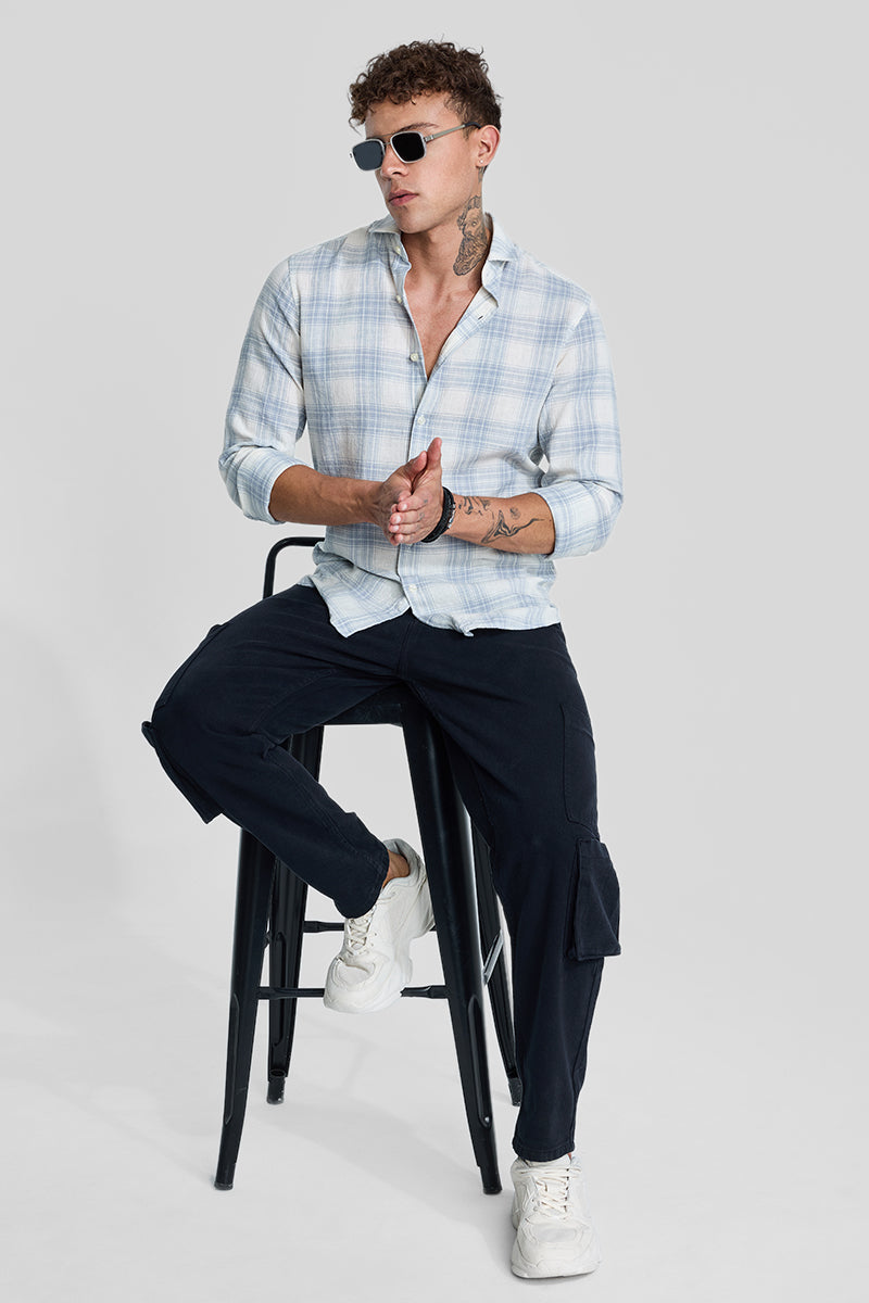 SNITCH Light Blue Checks Linen Blend Shirt - view 3
