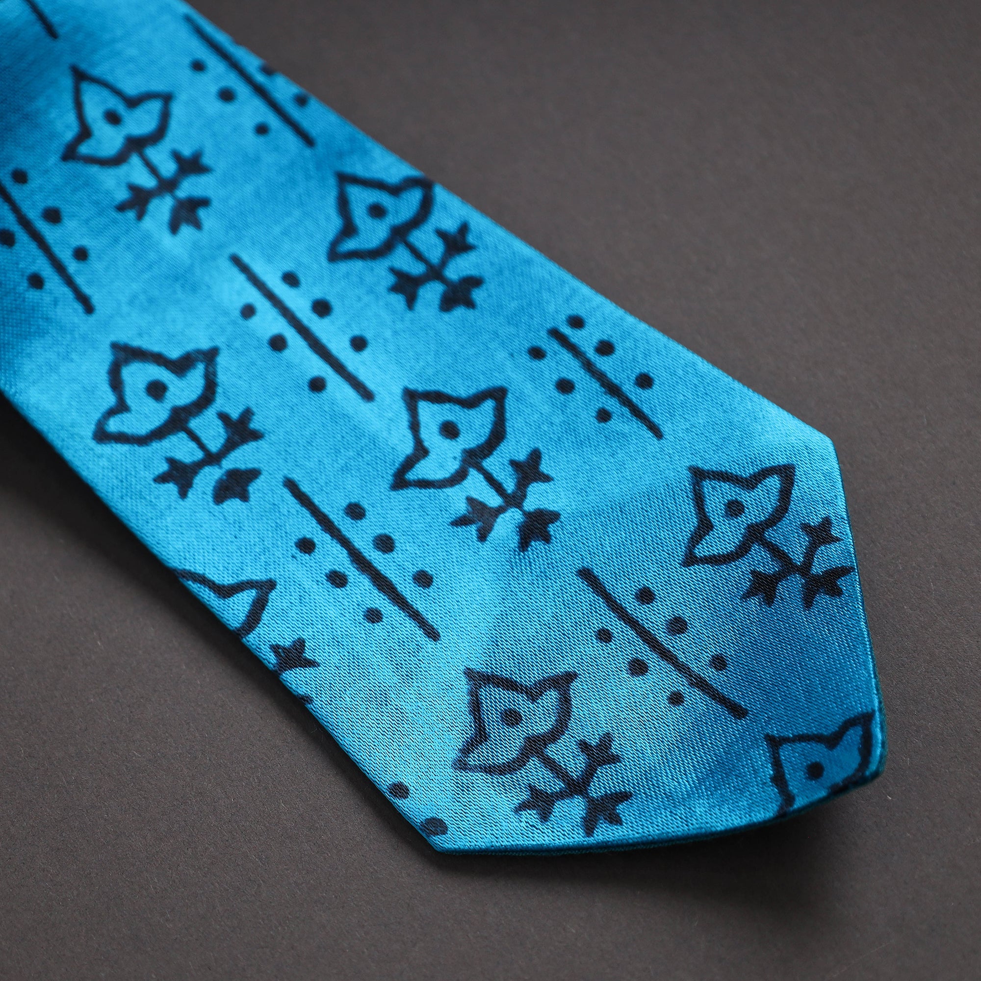JALPARI Block Printed Mashru Silk Handmade Necktie for Men - view 4