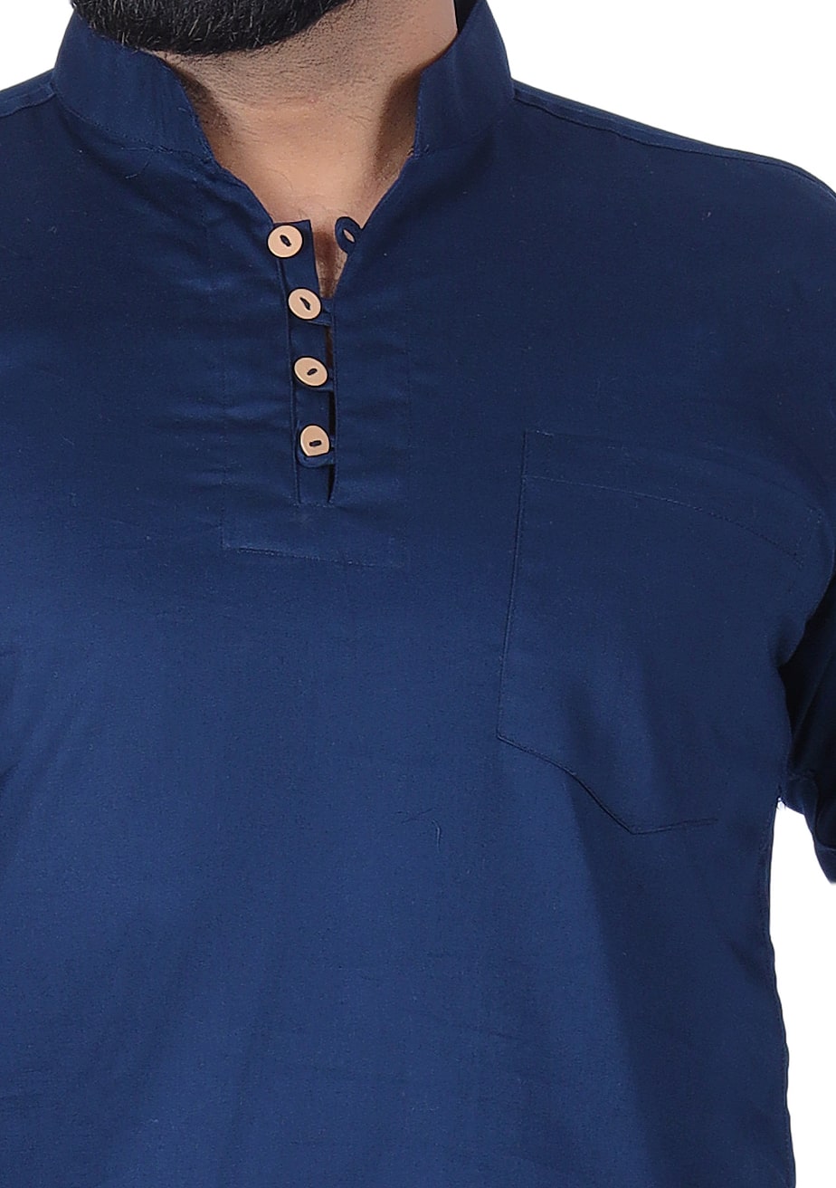 Fab Alchemy Dark Blue Solid Pure Cotton Straight Kurta - view 2
