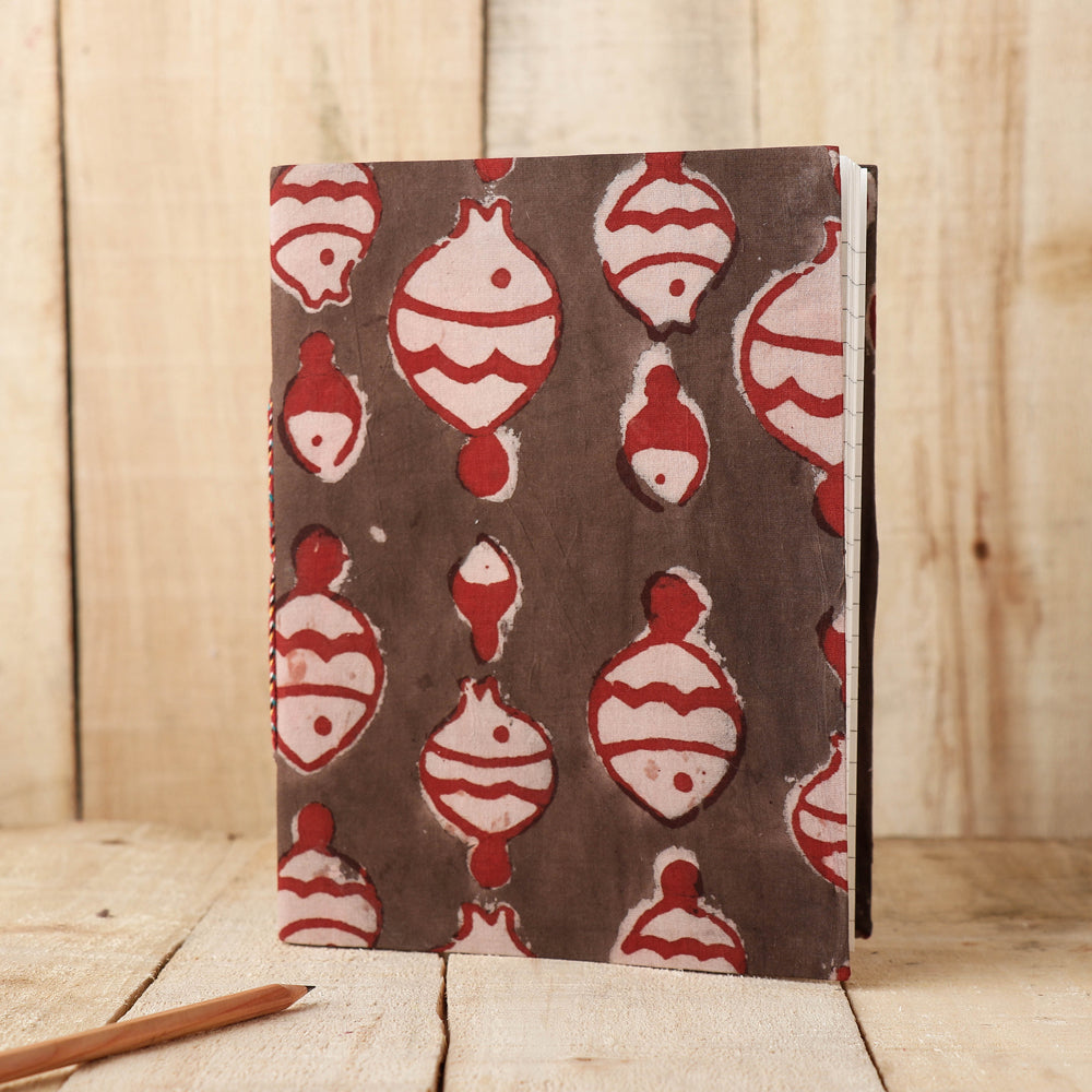 BINDAAS UNLIMITED Brown - Art Block Print Fabric Cover Handmade Paper Notebook (9 x 7 in)