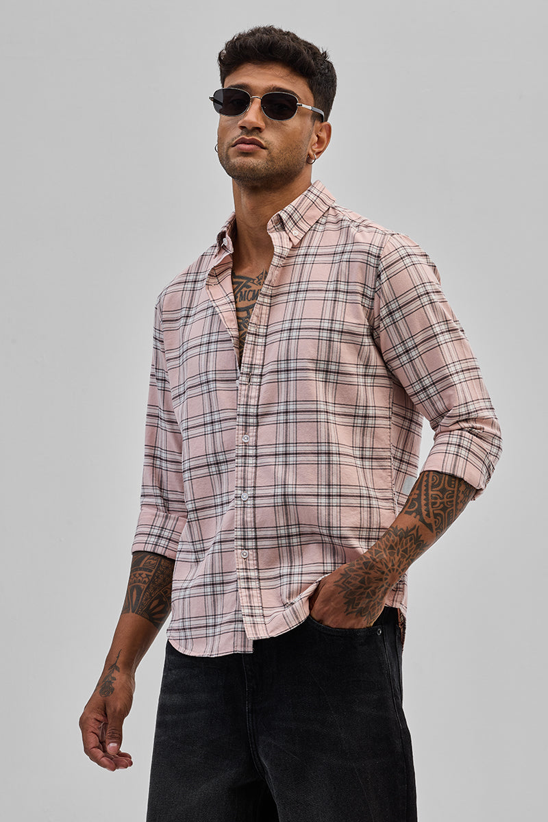 SNITCH Light Pink Checks Slim Fit Shirt