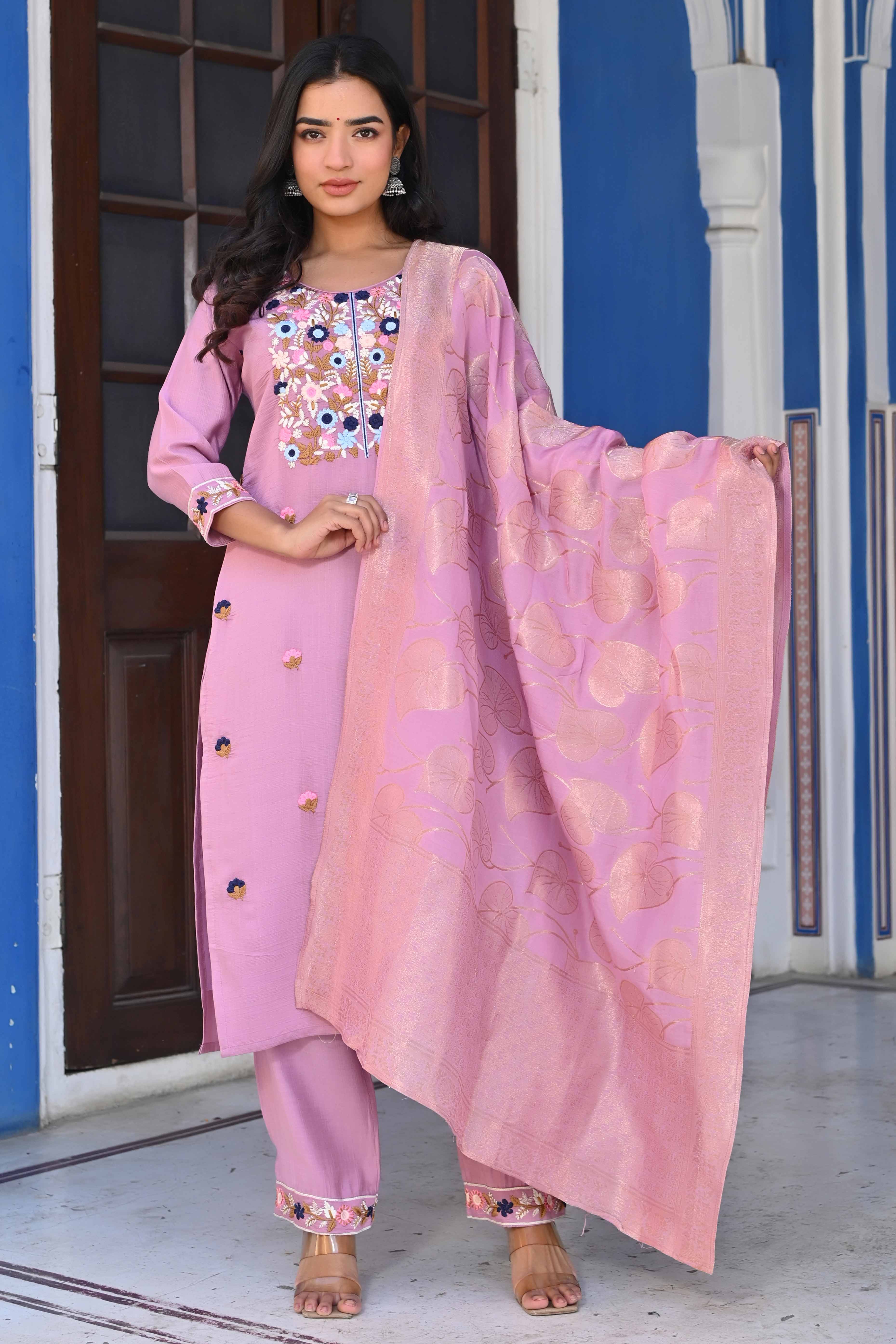 Peachmode Seller Lavender Sequins Embroidered Viscose Salwar Suit - view 4