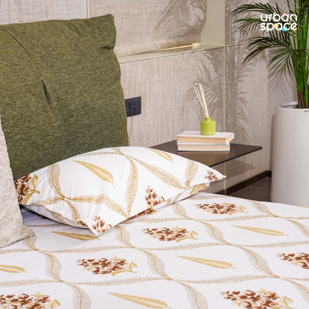 Urban Space -Home Furnishing Store Serene Collection - Breathable 200 TC 100% Pure Cotton Bedsheet with Pillow Cover, Floral Moroccan - Brown - view 2