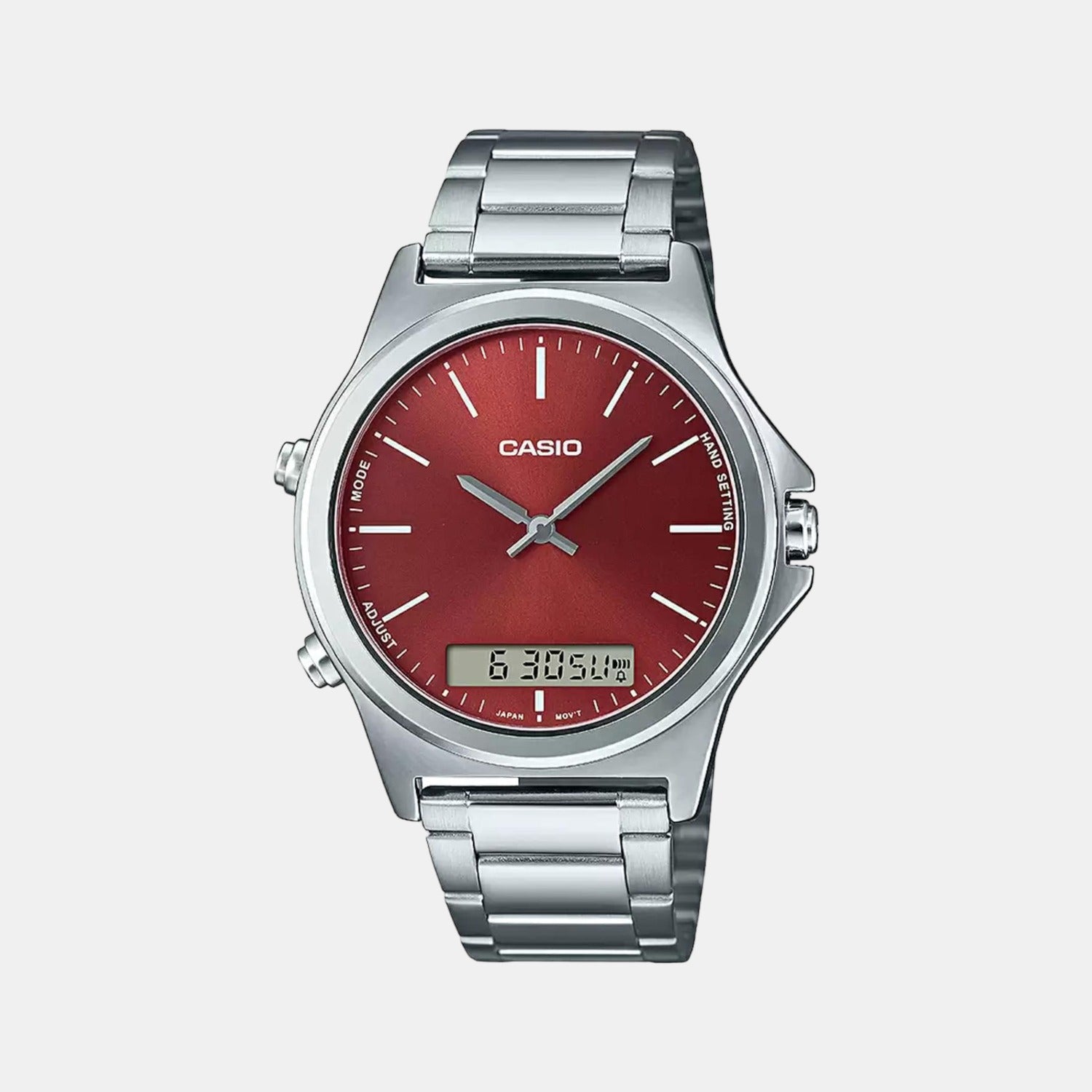 Casio Enticer Men Quartz Red Dial Analog Stainless Steel Watch A1926
