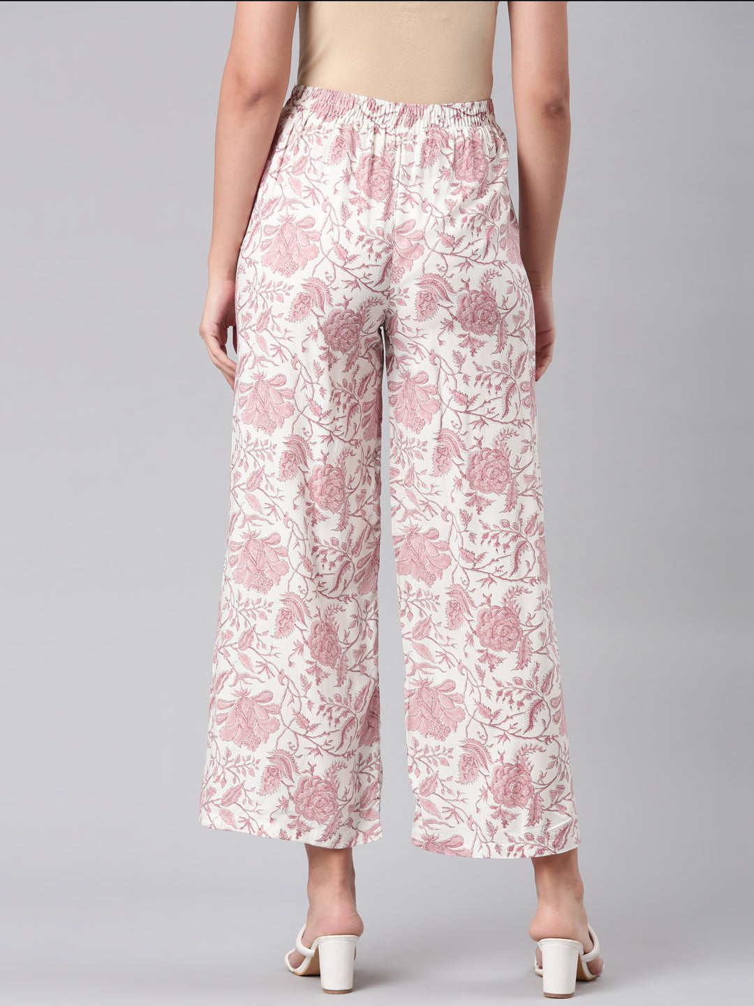 Go Colors Women Medium Pinks Viscose Mid Rise Printed Palazzo - view 3