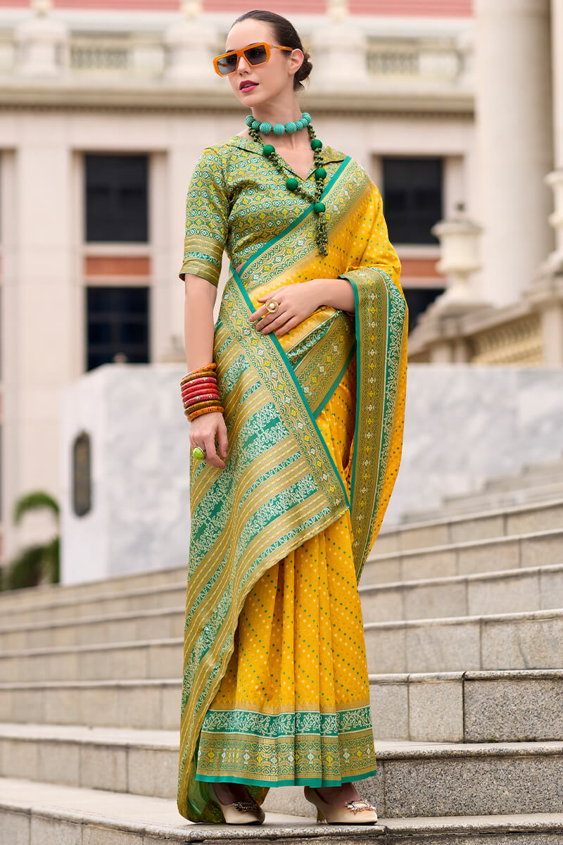 Rajpath Ebullience Yellow Patola Silk Saree with Embrocation Blouse Piece - view 3