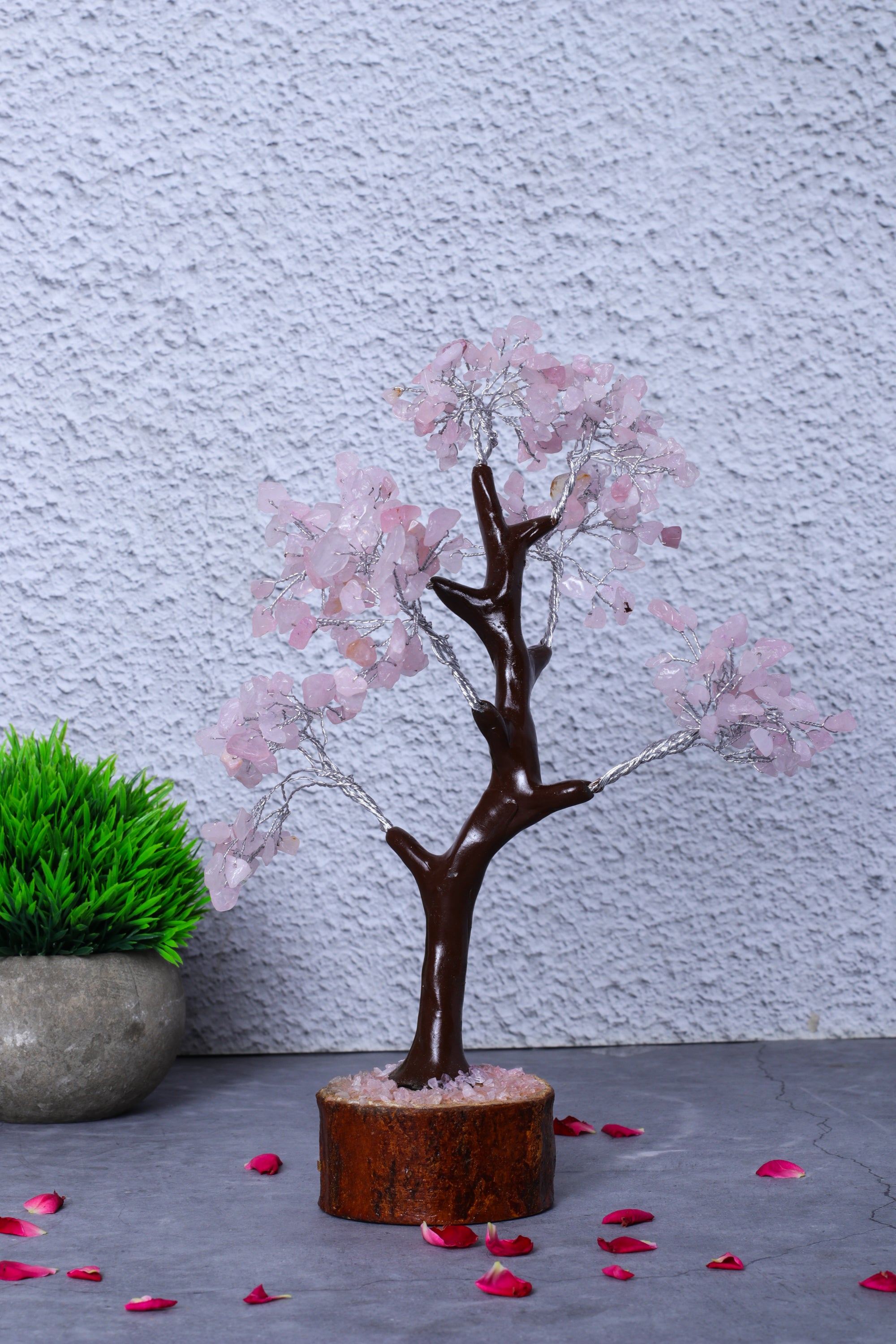 Studio Vaidik Rose Quartz Crystal Tree (M-seal)- 300 chips Pink Height 23cms Approx - view 7