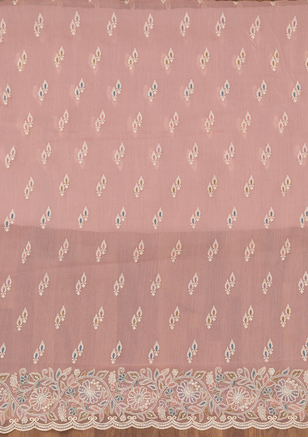 Koskii Pink Chiffon Semi Crepe Unstitched Salwar Suit - view 4