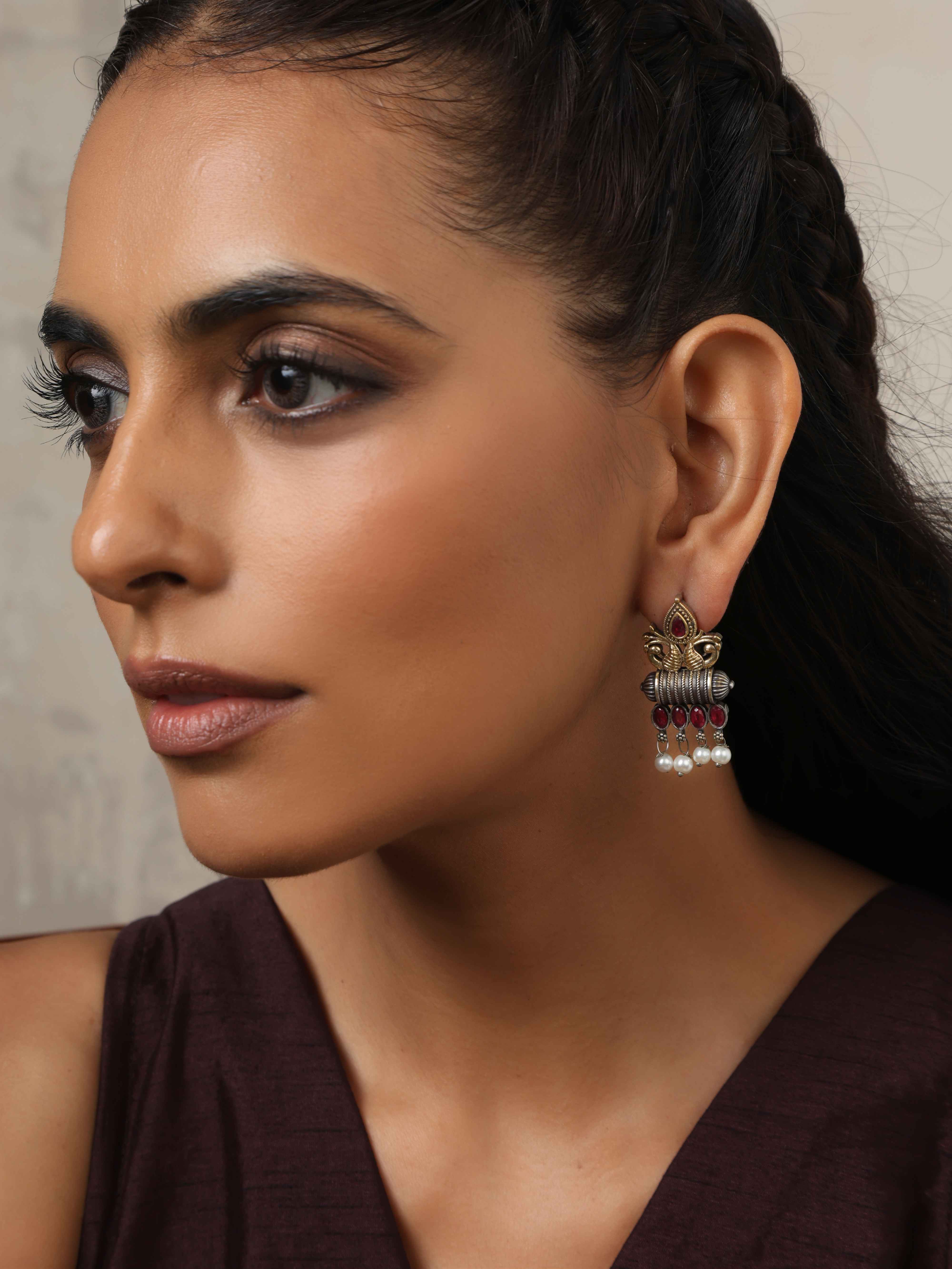 trueBrowns Silver Gold Tone Stud Earrings - view 4
