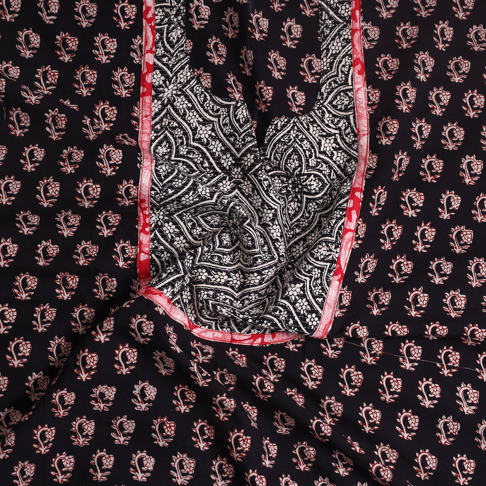 NOORI BAZAR Black - Bagh Print Cotton Kurta Material with Patchwork (3m) 05 - view 2