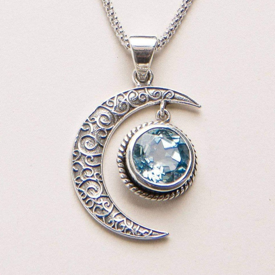Tiny Rituals Gemstone Silver Moon Pendant Necklace