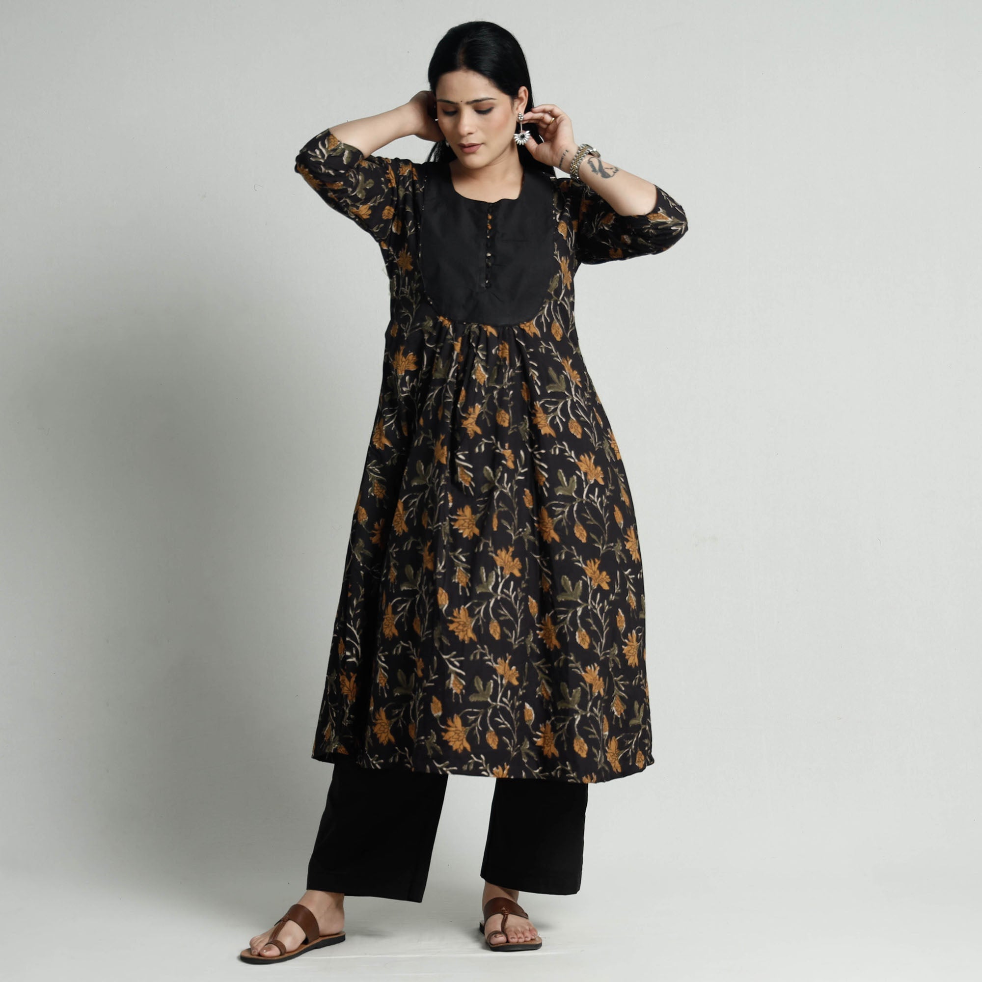 ITOKRI CASUALS Black - Bagru Block Printed Cotton Kurta with Palazzo Set - view 4