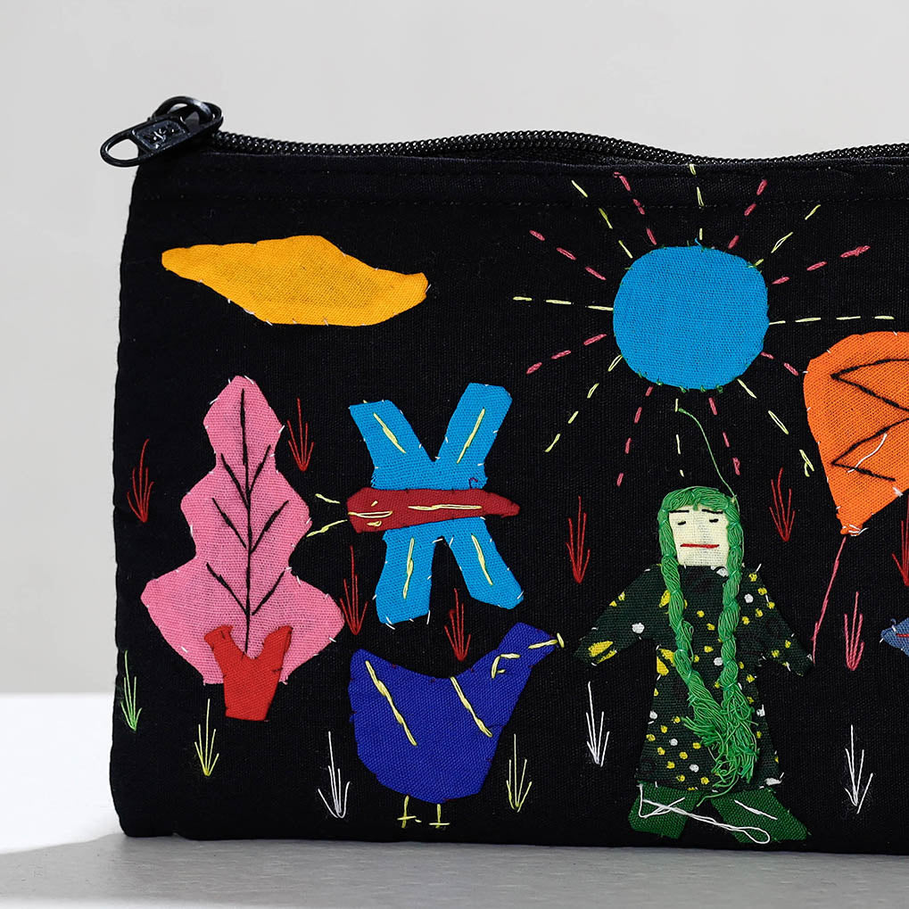 ASHOKA ASSEMBLE - CELEBRATING CRAFTS OF ODISHA Black - Pipli Applique Work Cotton Cosmetic Pouch - view 2