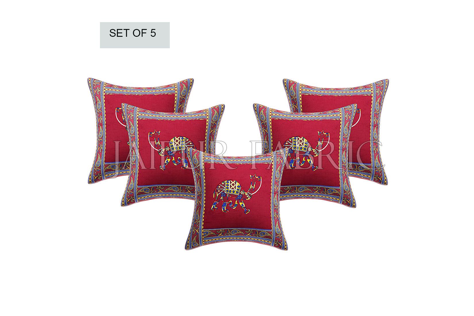 Patchwork applique cushion – JaipurFabric® Maroon Camel Design Patchwork & Applique Cushion Cover
