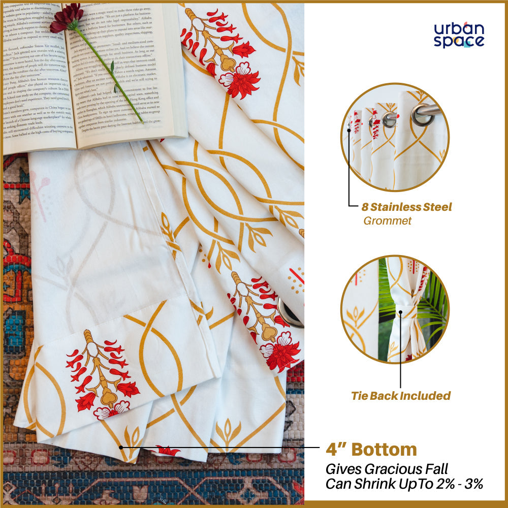 Urban Space -Home Furnishing Store 100% Cotton Room Darkening Curtains, Pack of 2 - Floral Ripples - Red & Brown - view 2