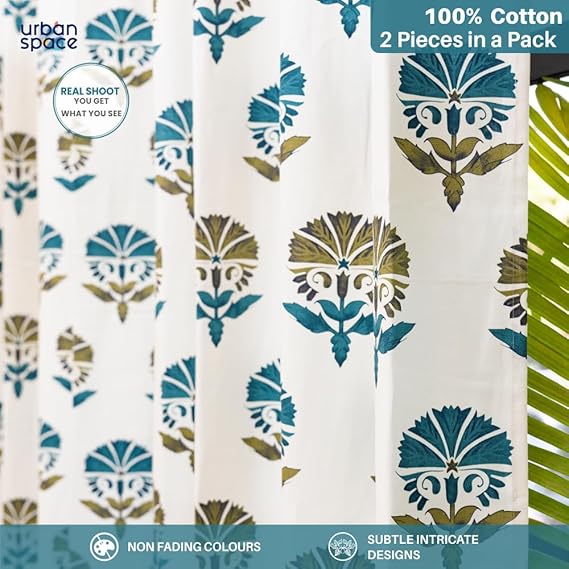 Urban Space -Home Furnishing Store 100% Cotton Curtains for Living Room, Bedroom curtains - Pack of 2 curtains, Owl Orchids - Blues - view 2
