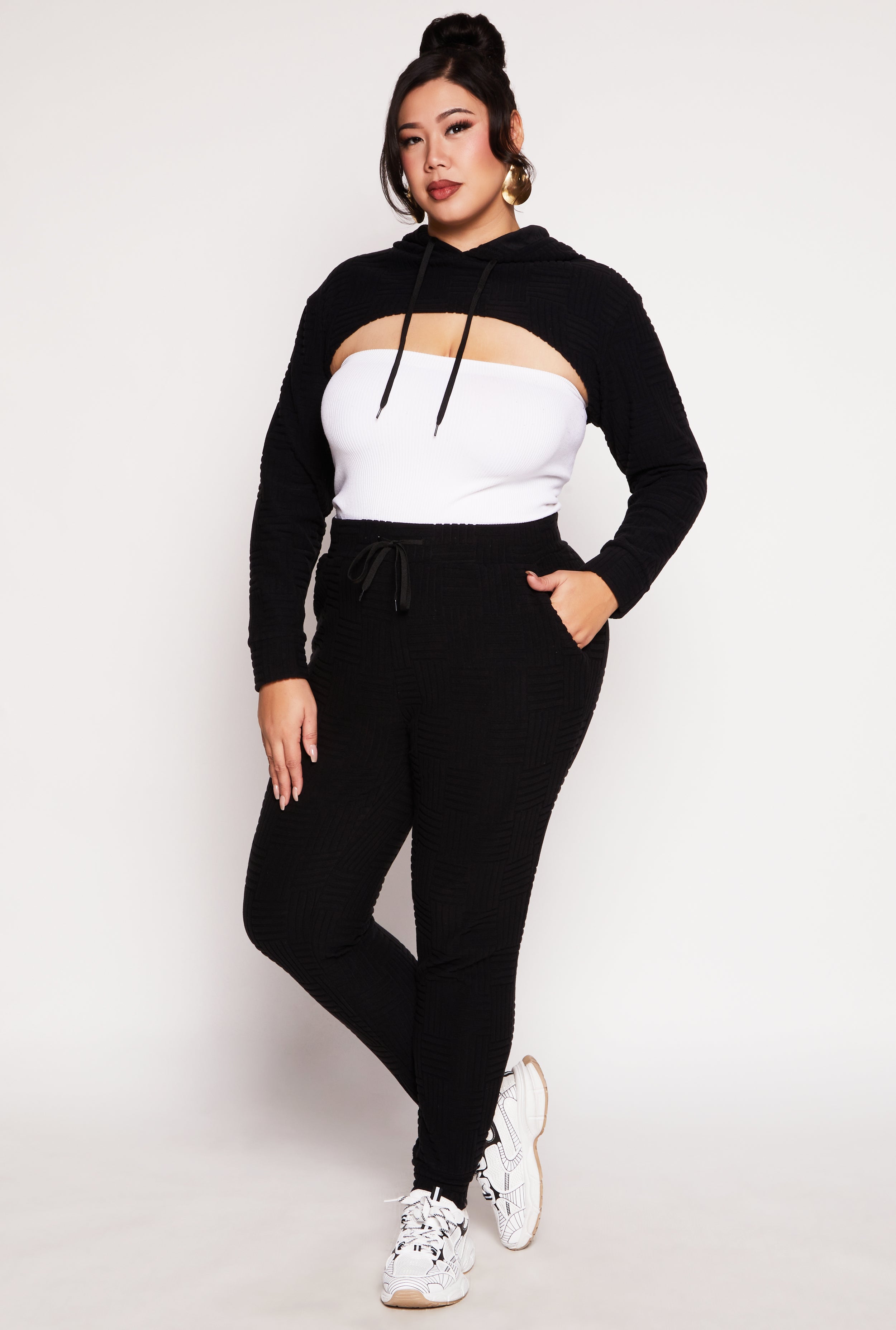 Rainbow Shops Plus Size Geometric Patterned Shrug Sweatshirt - view 2