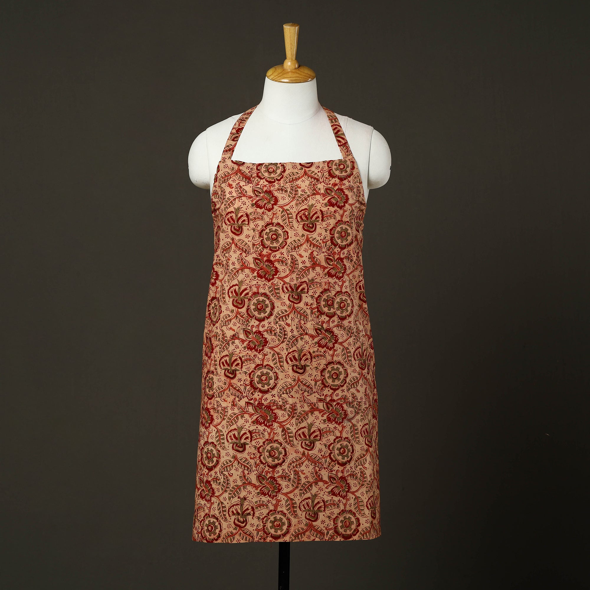 JALPARI Beige - Kalamkari Block Print Cotton Apron with Pocket 50