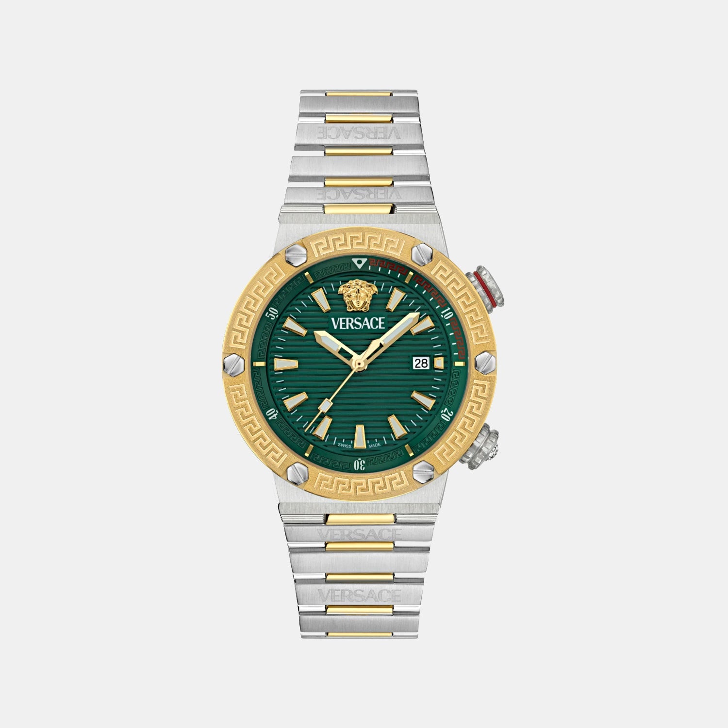 Versace Greca Logo Diver Men Quartz Green Dial Analog Stainless Steel Watch VE8G00524