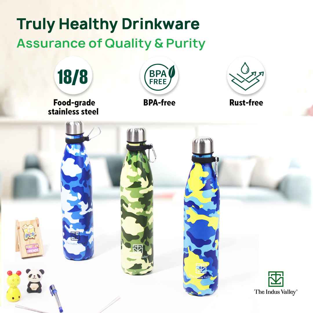 The Indus Valley Premium Stainless Steel Camo Printed Vacuum Insulated Water Bottles, Cola Shaped, 1 Litre - view 4