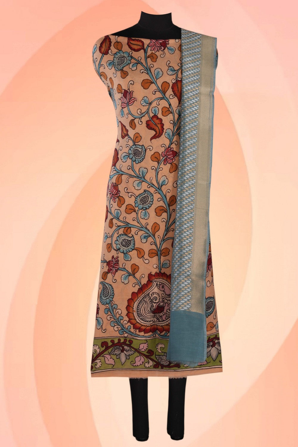 Kalanjali Kalamkari Unstitched Suit With Dupatta (2 Pcs Set)