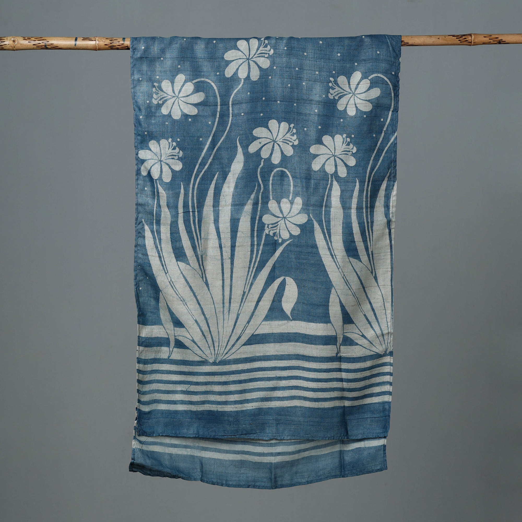 BINDAAS UNLIMITED Blue - Block Art Print Natural Dyed Tussar Silk Bindaas Stole - view 3