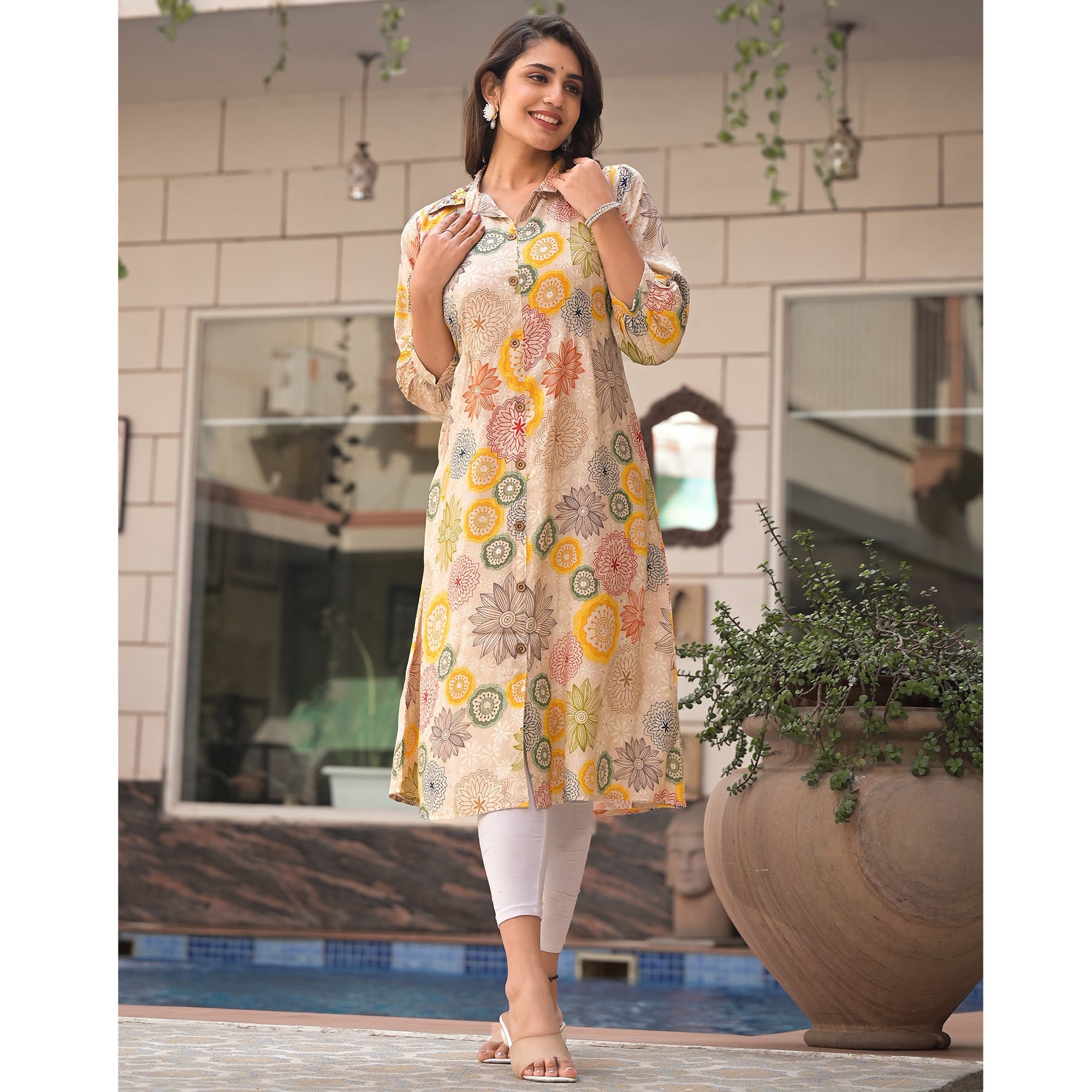 Peachmode Multicolor Floral Printed Muslin A-line Kurti Dress - view 9