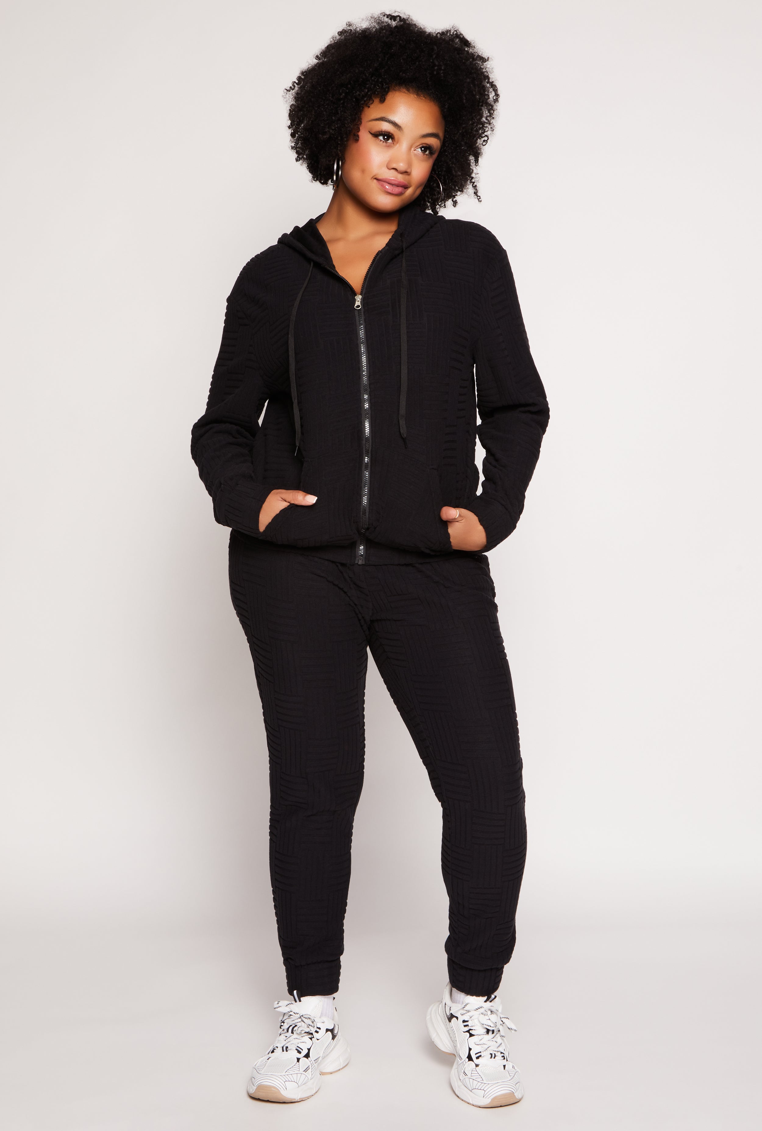 Rainbow Shops Plus Size Textured Knit Hooded Sweatshirt - view 2