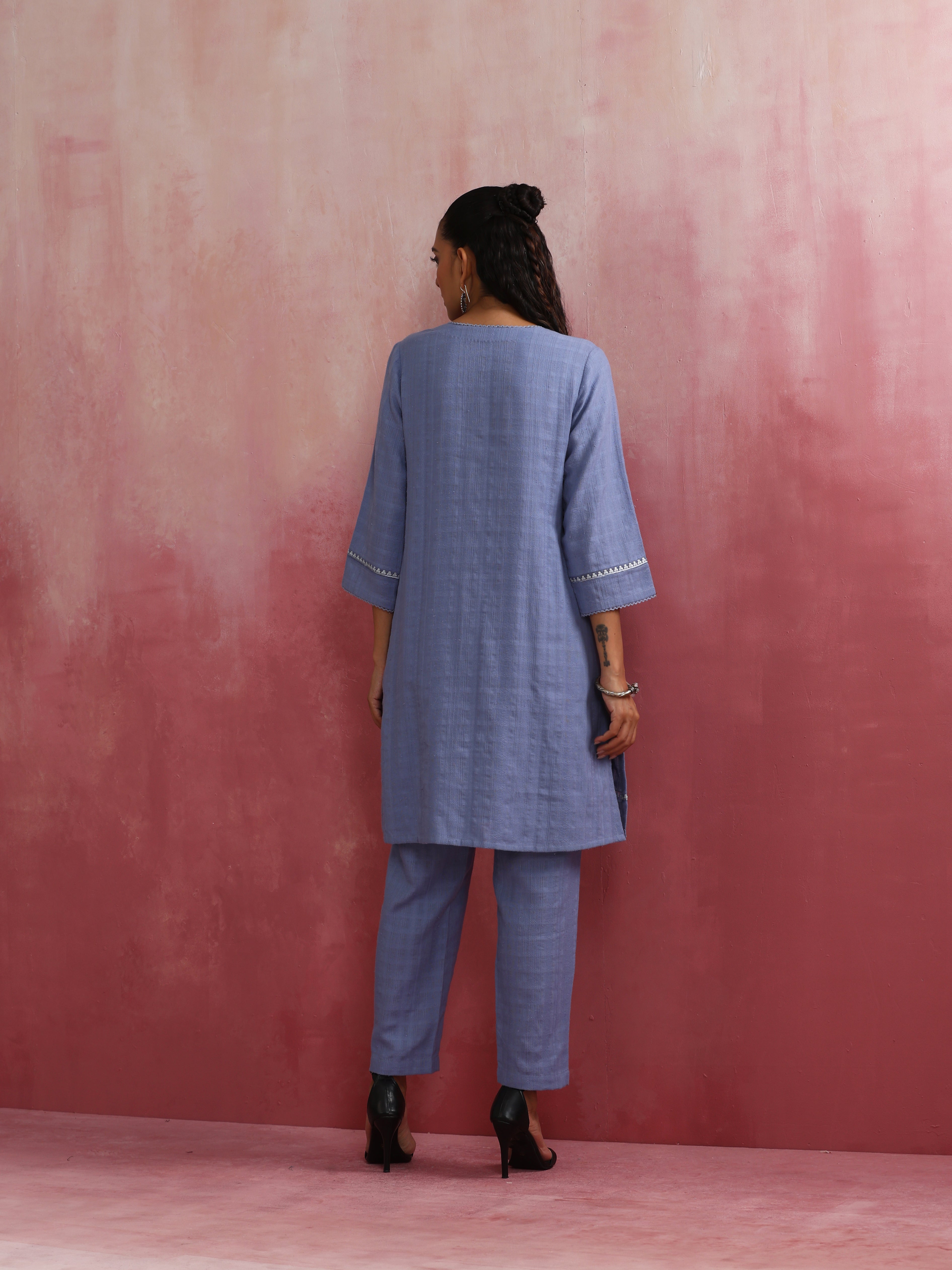 trueBrowns Sky Blue Cotton Kurta Co-ord set - view 7