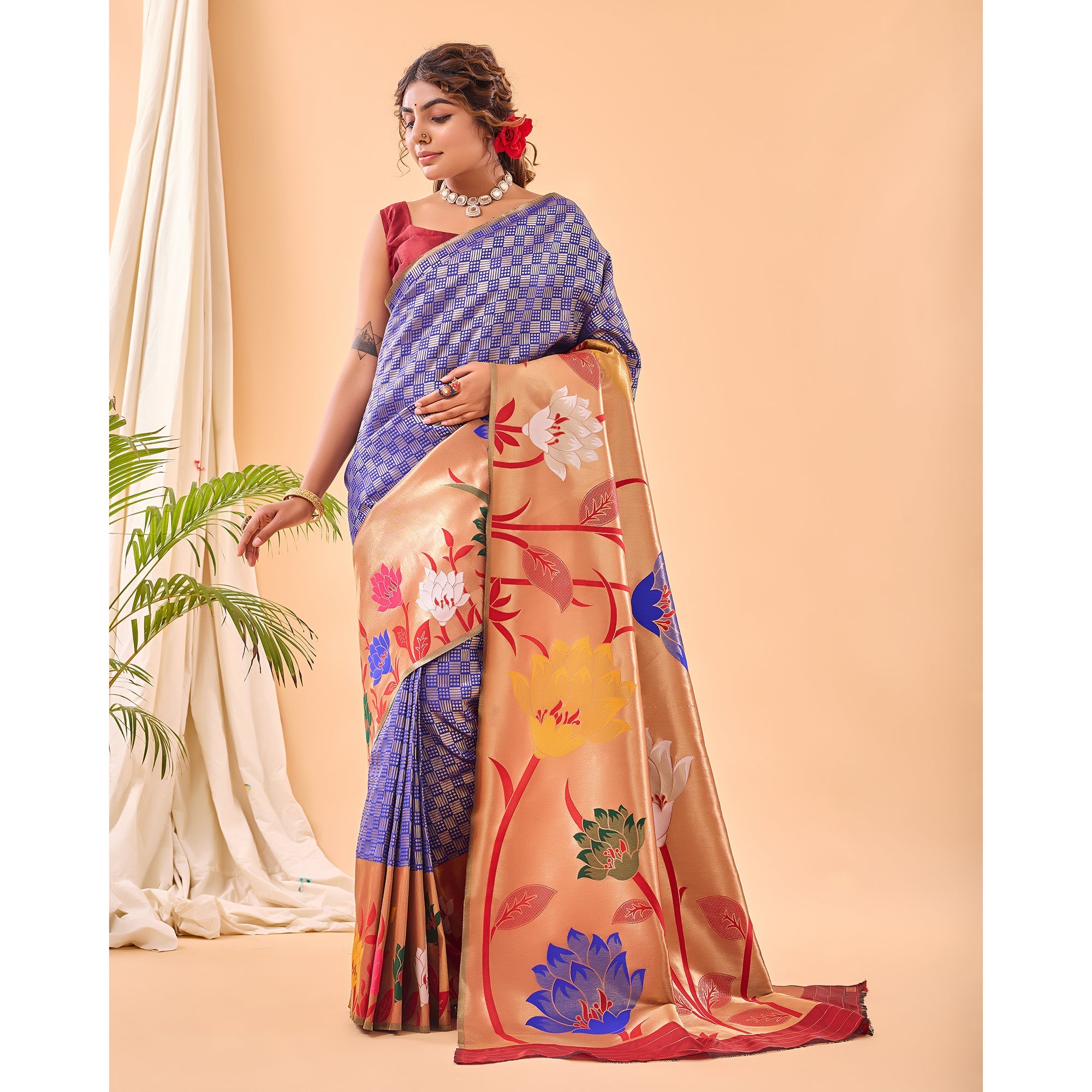 TASARIKA COUTURE Blue - Fulrani Violet Paithani Silk Handwork Saree