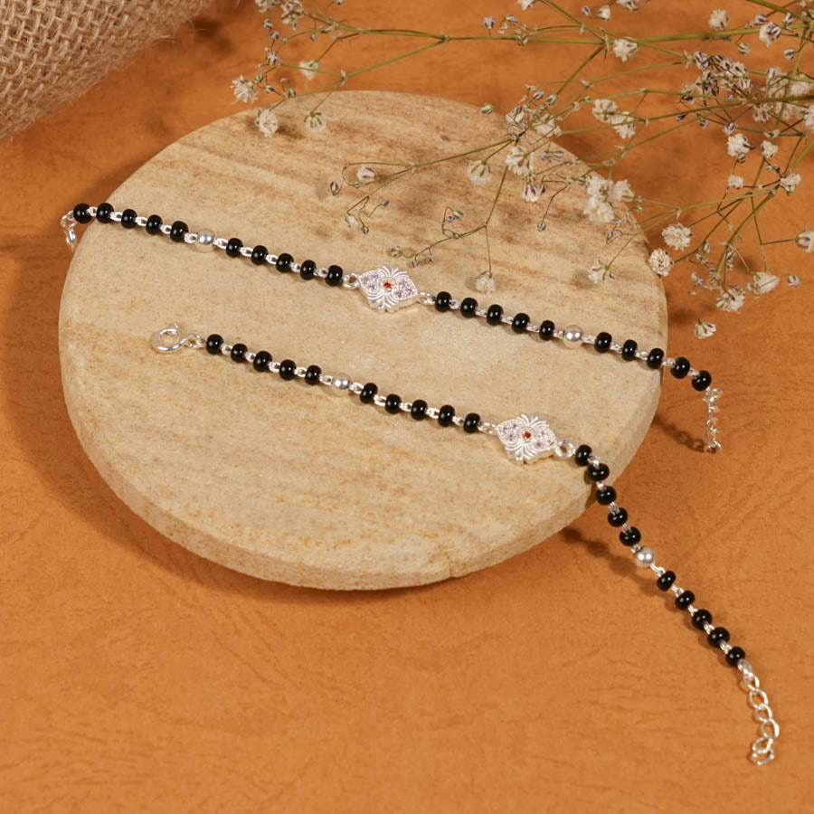 Prinjal Jewellers Black beads silver designer nazariya for kids - view 2
