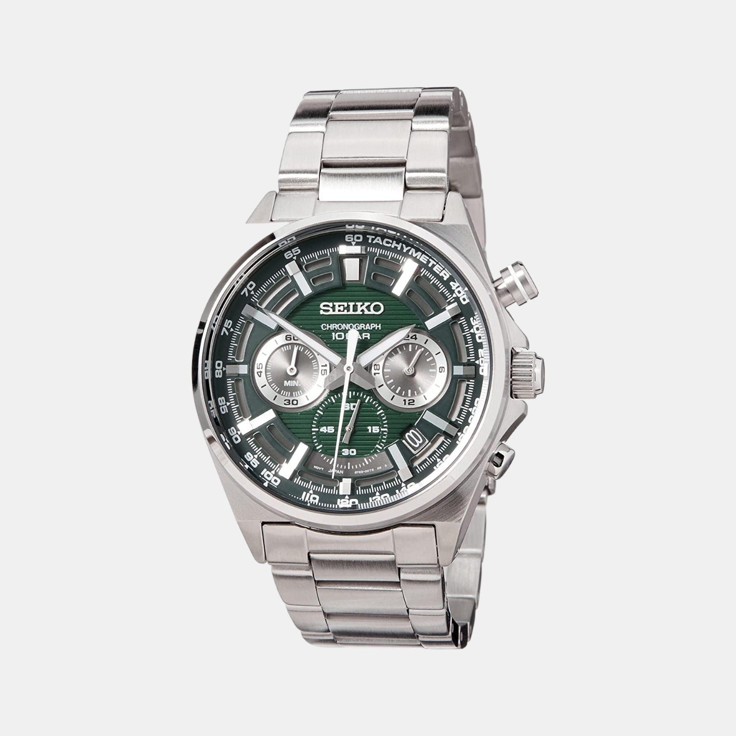 Seiko Dress Men Quartz Green Dial Chronograph Stainless Steel Watch SSB405P1
