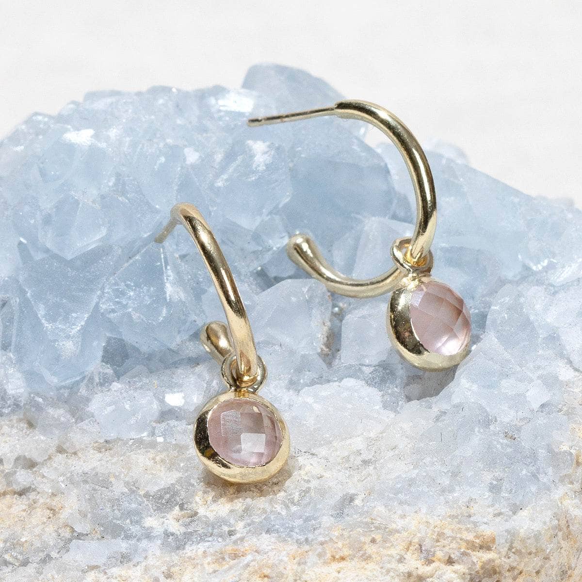 Tiny Rituals Rose Quartz Golden Hoop Earrings - view 2