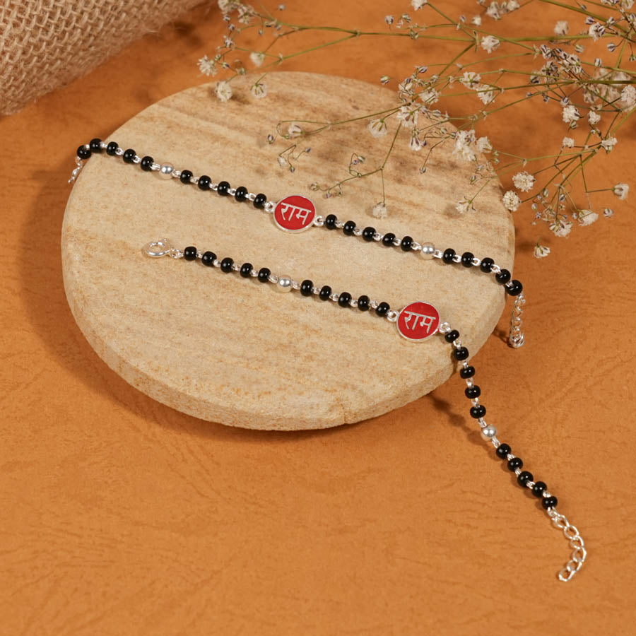 Prinjal Jewellers black beads Ram silver nazariya for kids - view 2