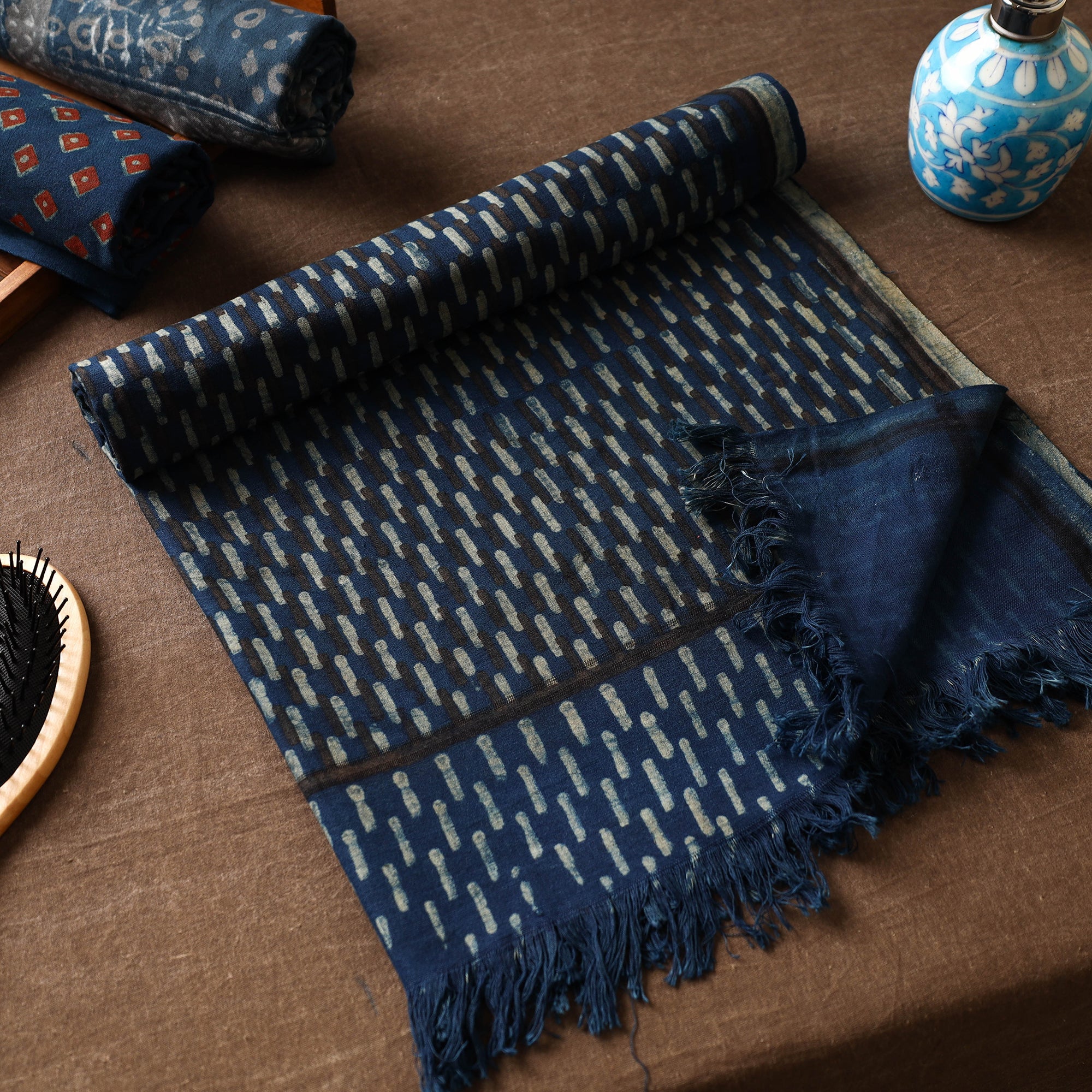 ITOKRI CRAFTS INITIATIVE Blue - Akola Block Printed Pure Handloom Cotton Towel