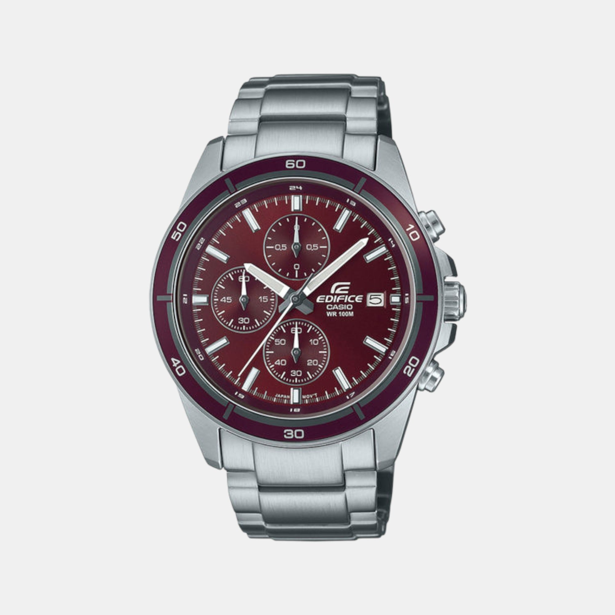 Casio Edifice Men Quartz Red Dial Chronograph Stainless Steel Watch ED569