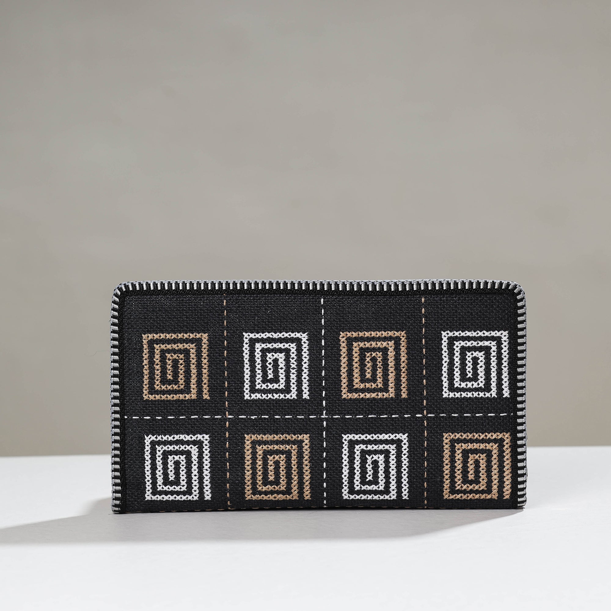 KAMLI Black - Tribal Hand Embroidered Jute Passport Cover