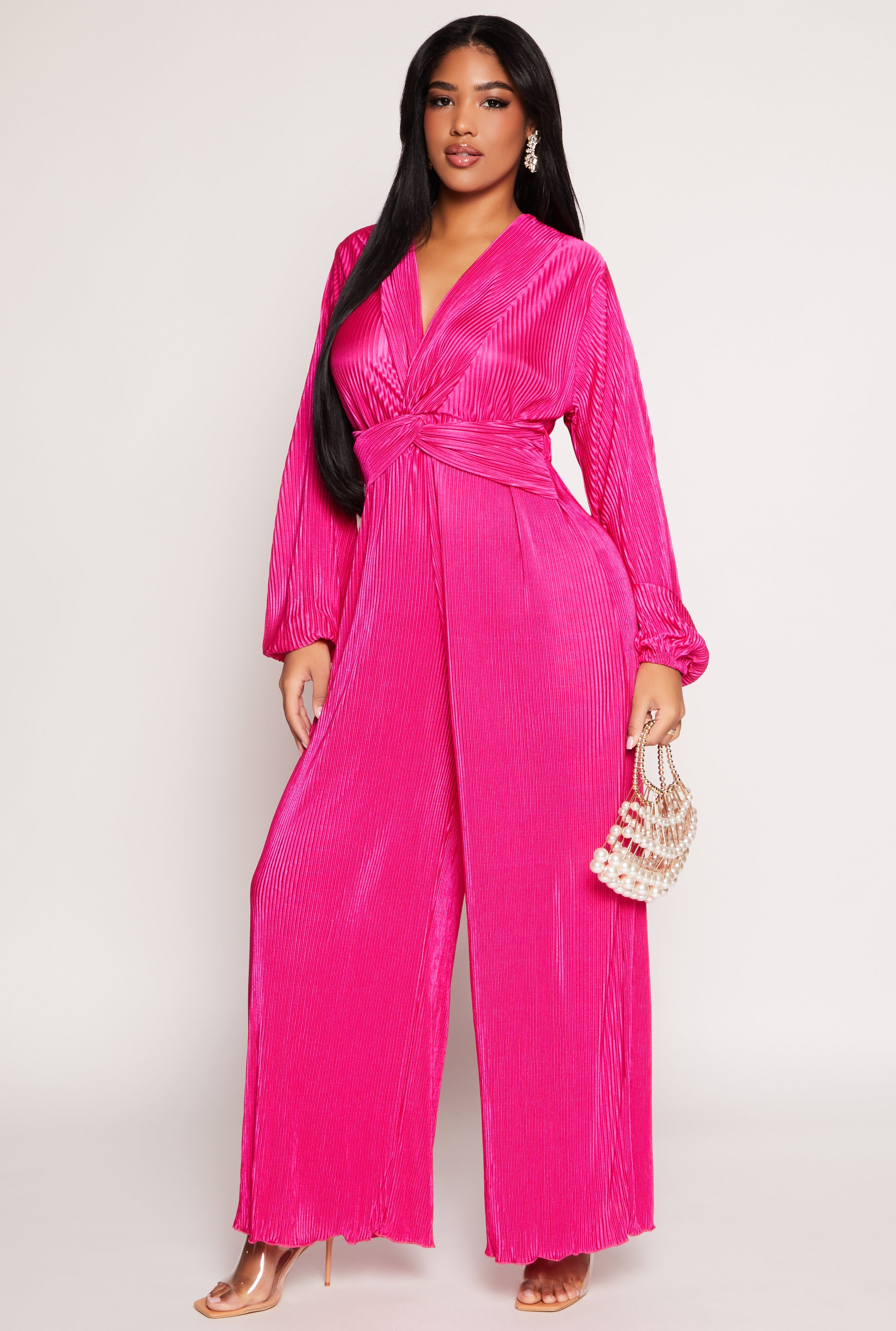 Rainbow Shops Plisse Twist Front Jumpsuit – Women's