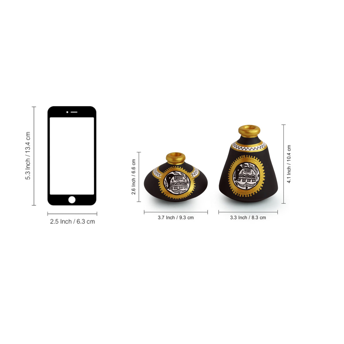EXCLUSIVELANE 'Tiny Twins' Madhubani Handpainted Terracotta Pots Showpieces (Set Of 2) - view 5