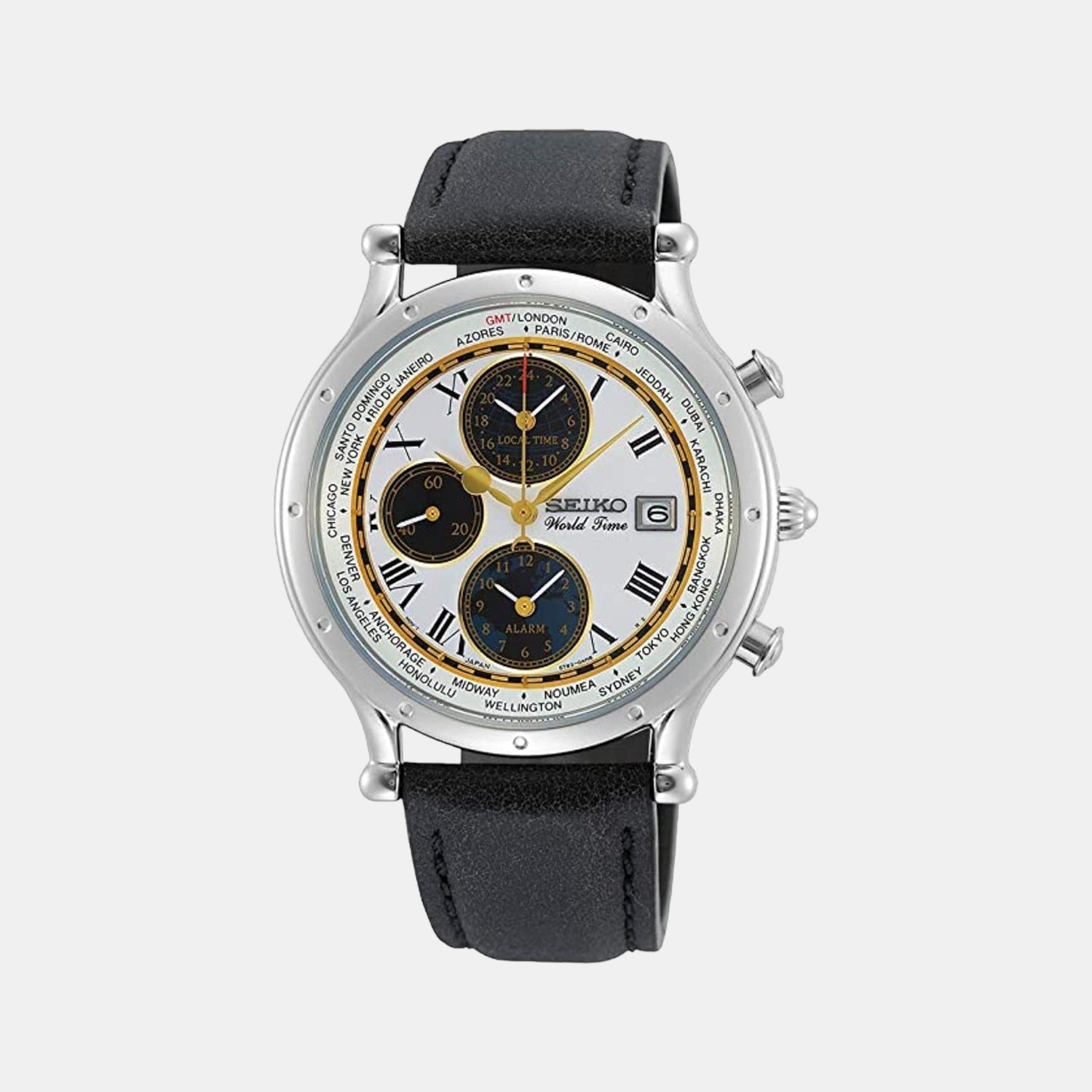 Seiko Dress Men Quartz White Dial Chronograph Leather Watch SPL055P1