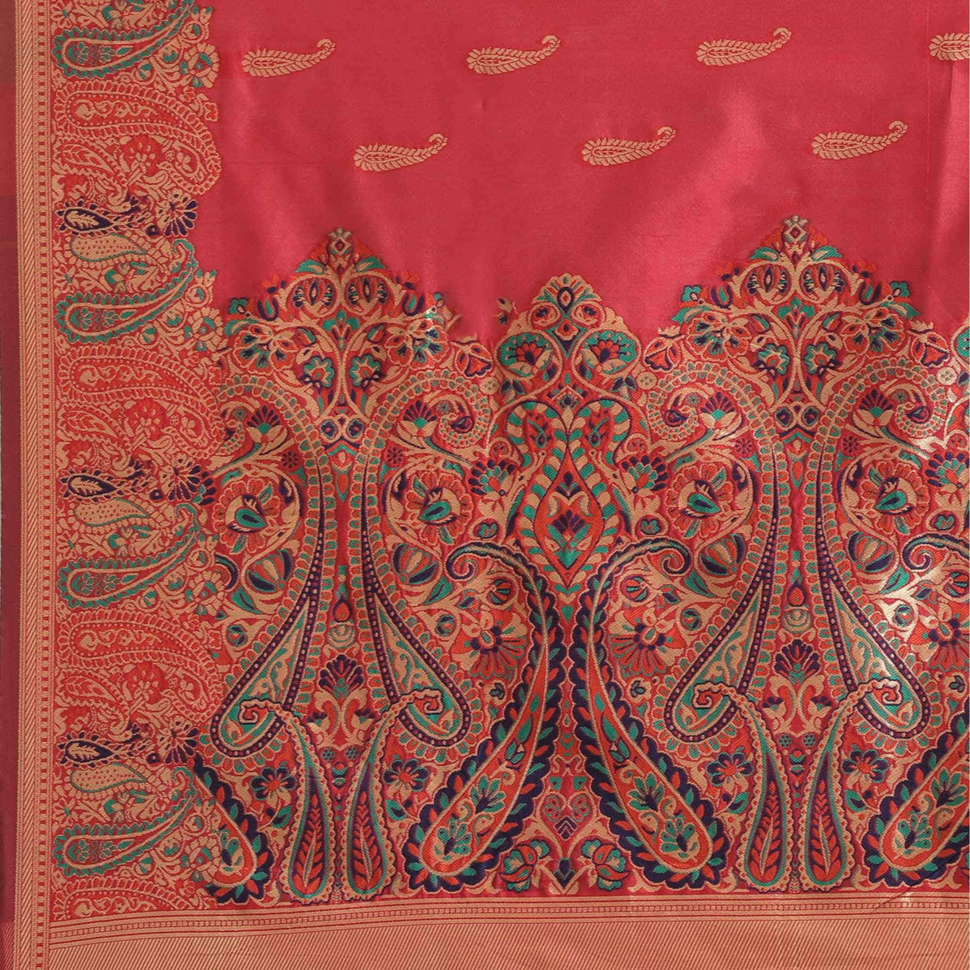 Peachmode Delightful Red Colored Festive Wear Woven Silk Blend Saree - view 2