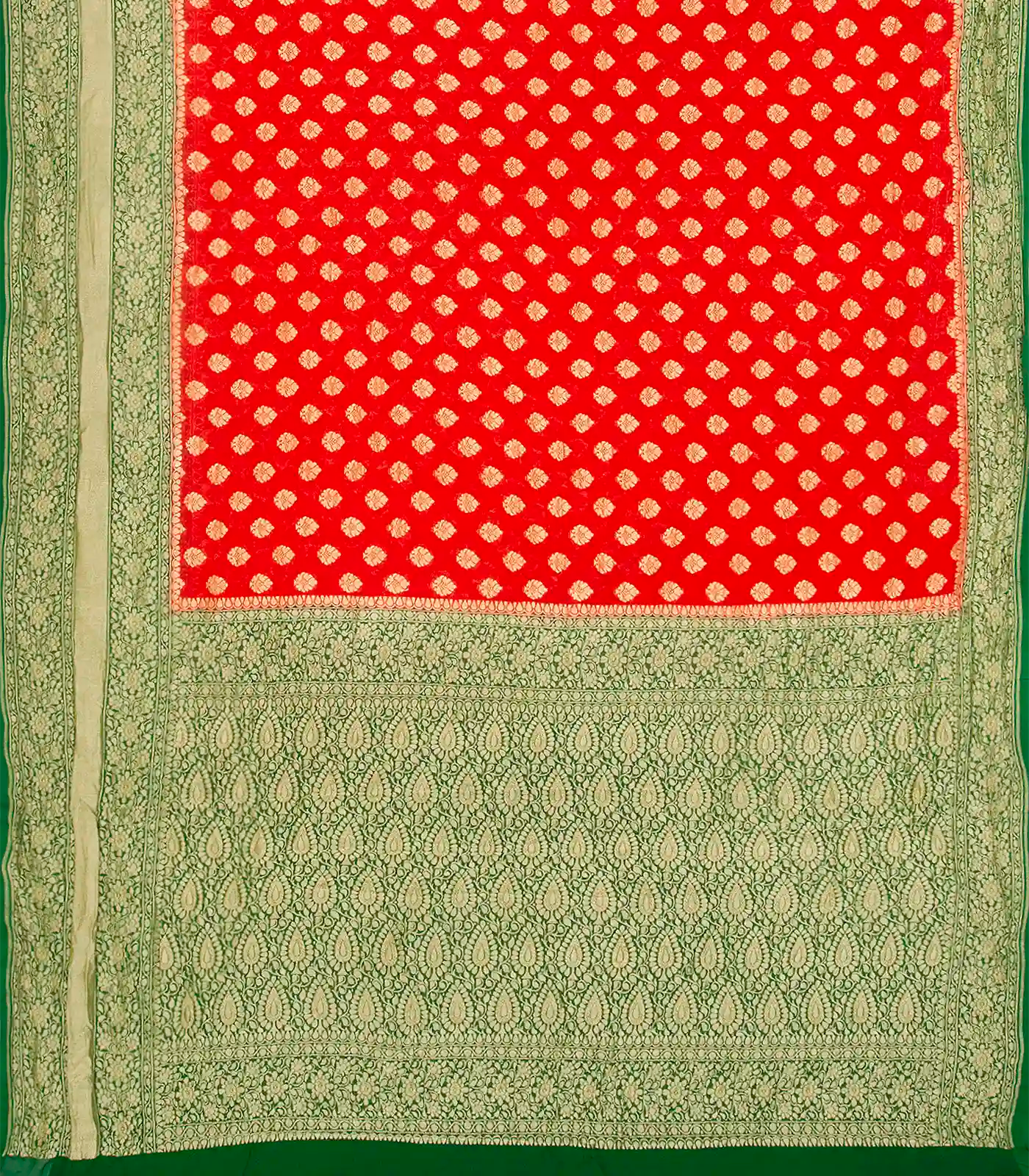 RmKV Red Handloom Banarasi Khaddi Georgette Saree With Floral Motifs & Green Border-Red - view 2