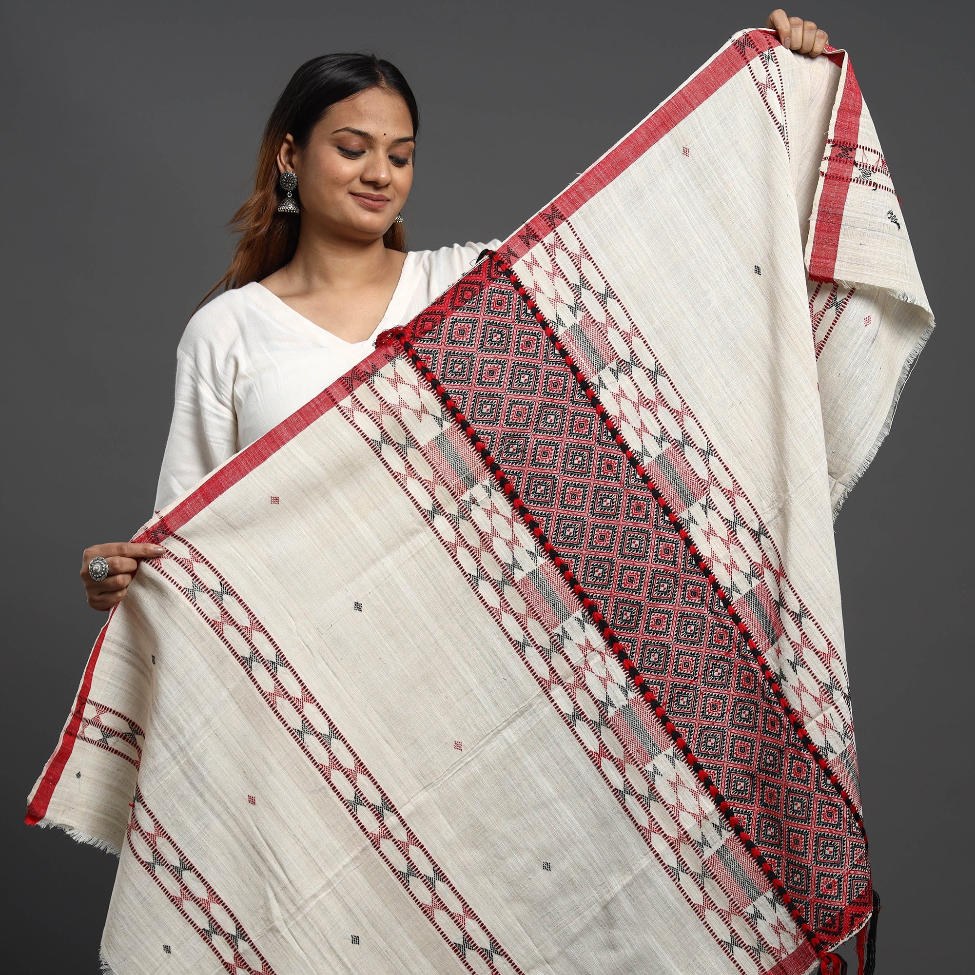 ITOKRI CRAFTS INITIATIVE Beige - Assamese Gero Design Mising Eri Silk Handloom Shawl cum Stole