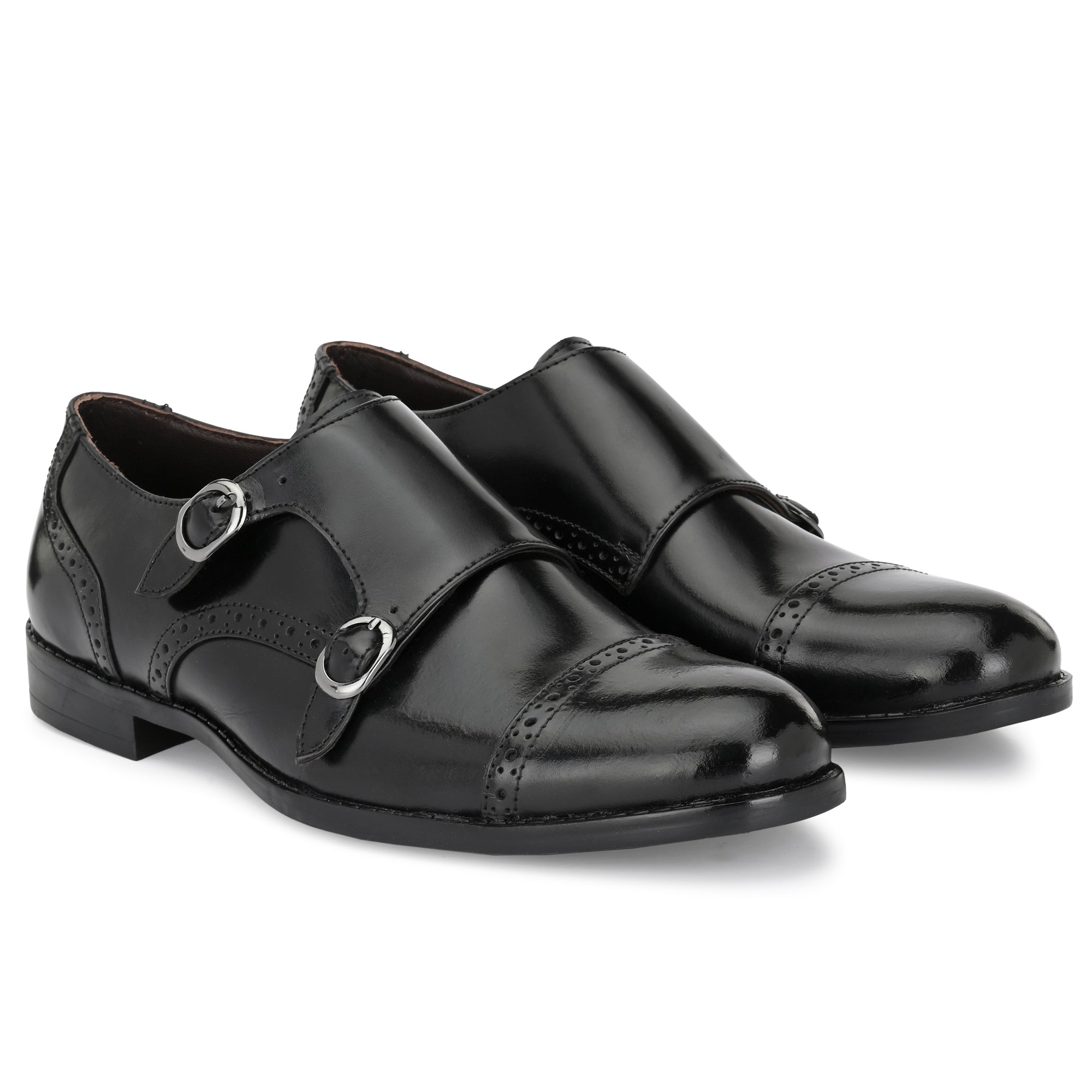 egoss-shoes Formal Leather Buckled Monk Shoes For Men