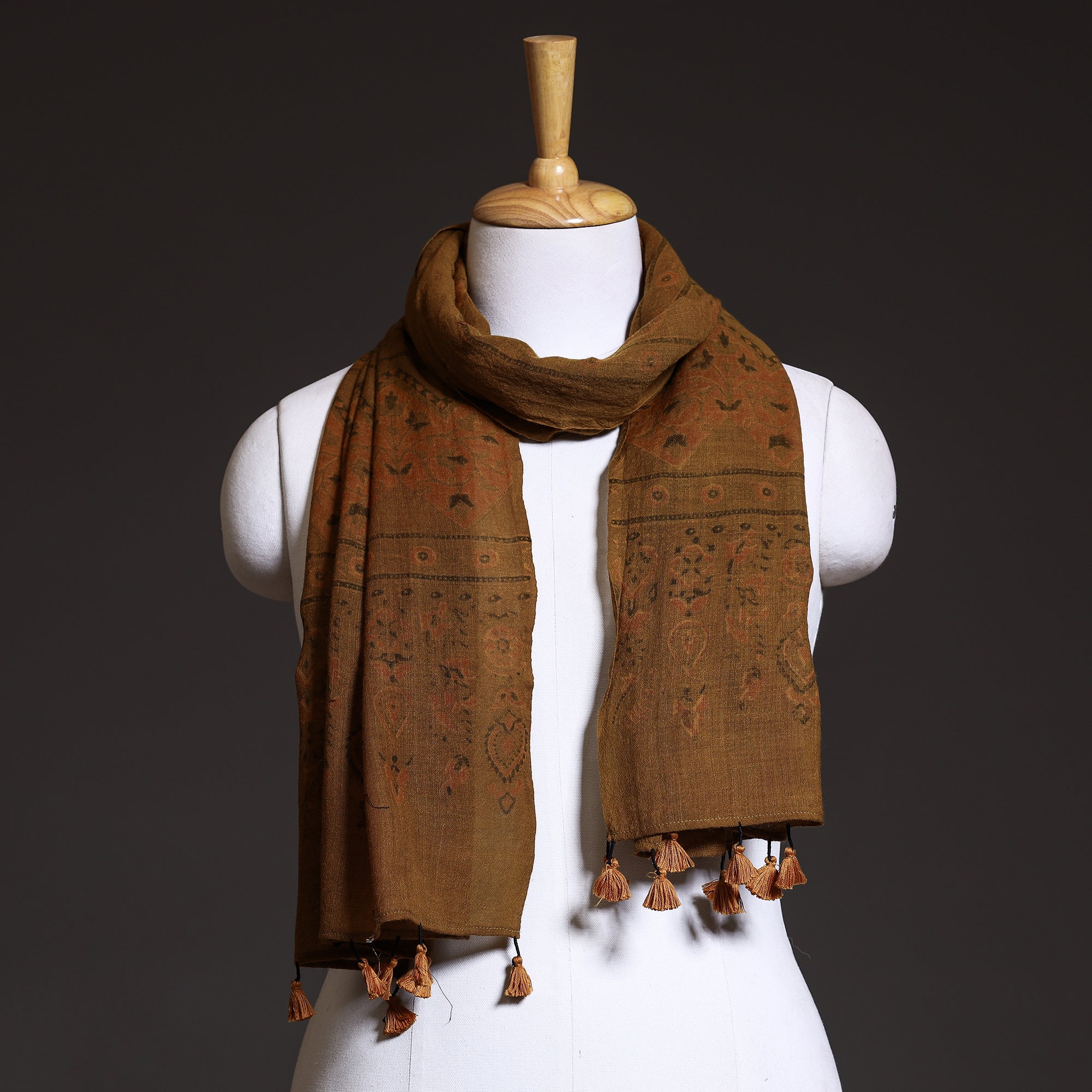 AJRAKH BY SUFIYAN ISMAIL KHATRI Brown - Ajrakh Block Printed Pure Woolen Stole