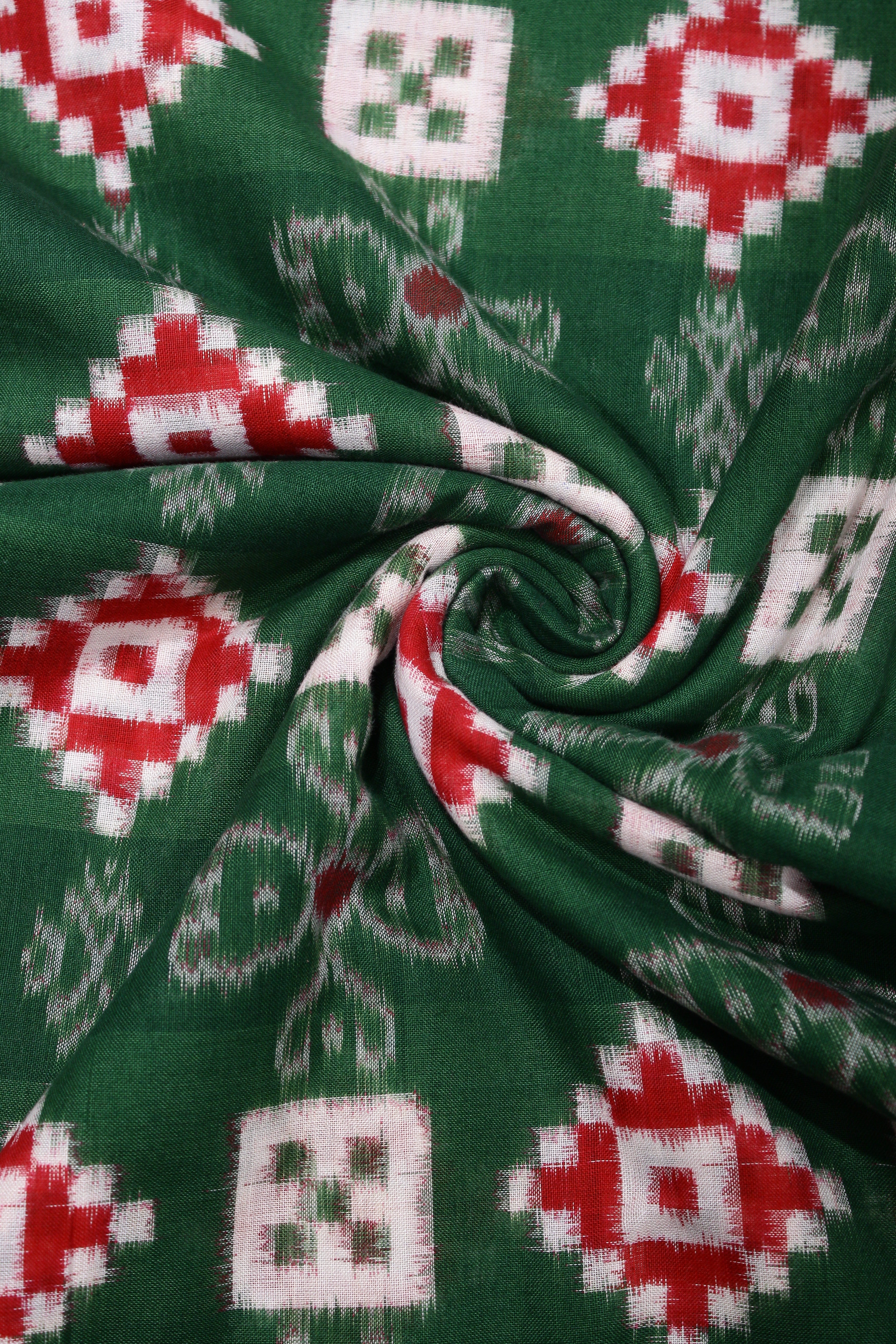 IndianVillèz Green Pasapali Sambalpuri Ikat Cotton Fabric