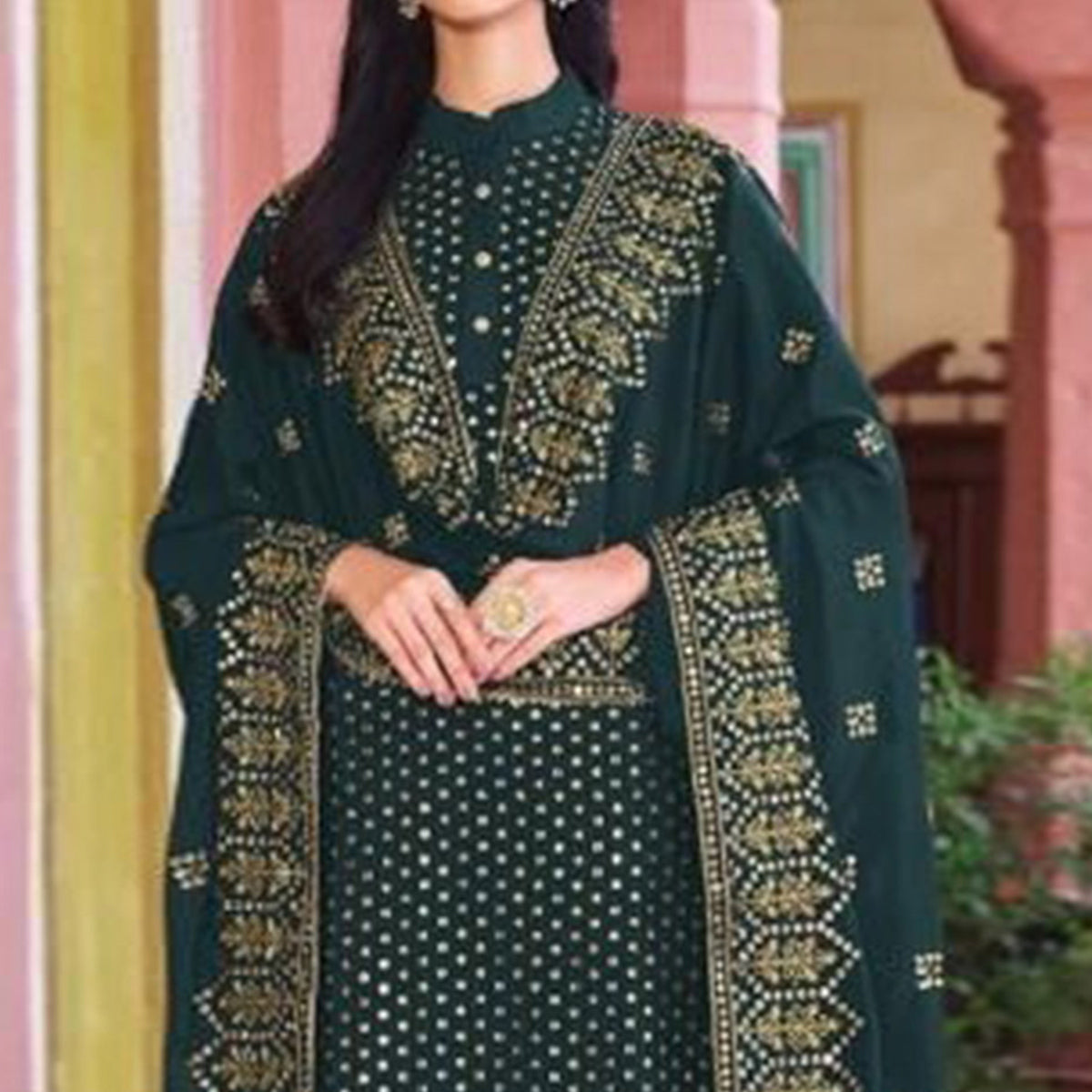 BlackTree green-embroidered-georgette-salwar-suit - view 3
