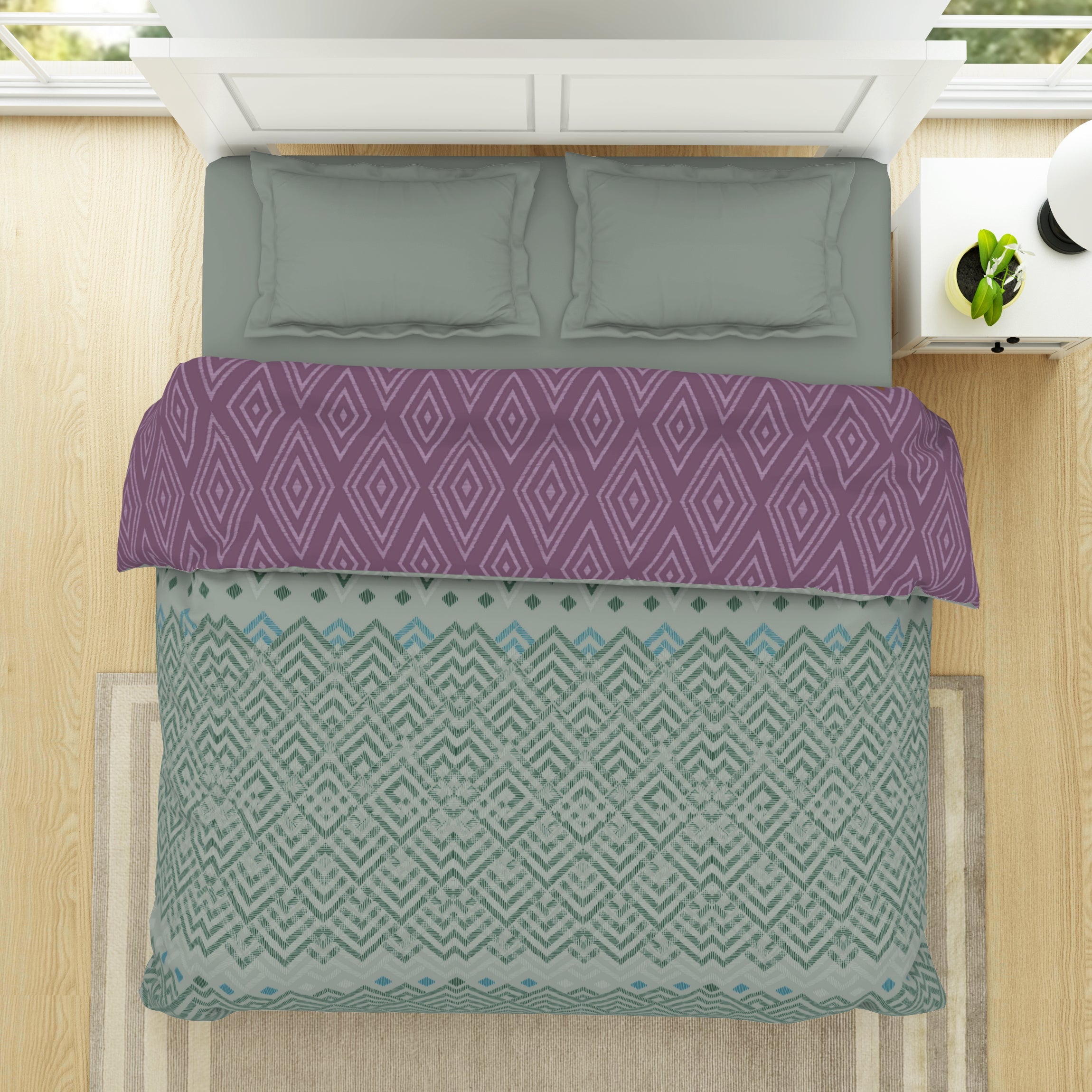 Spaces India Geometric Harbour Grey - Light Teal 100% Cotton Shell Double Quilt / AC Comforter - Geospace By Spaces - view 3