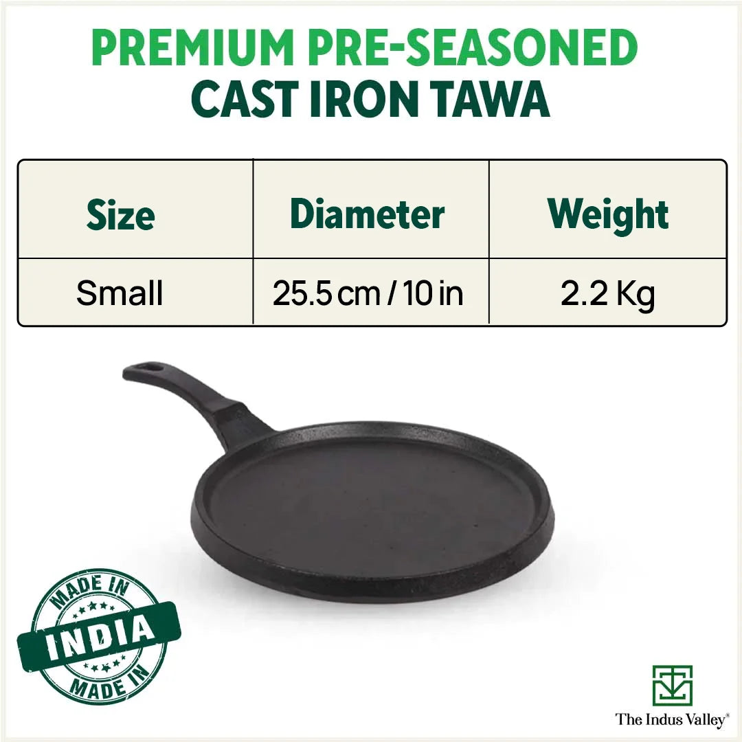 The Indus Valley CASTrong Cast Iron Tawa,Pre-seasoned, Nonstick, 100% Pure, Toxin-free, Induction, 25.5cm, 2.2kg - view 3