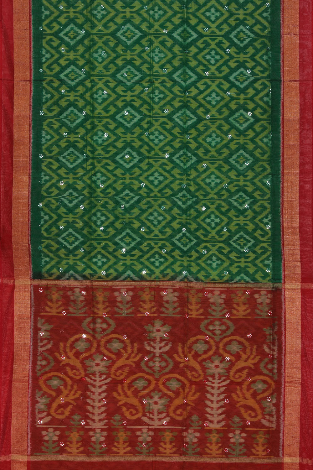 Kalanjali Ikat Cotton-Silk Green Saree – Women's - view 3